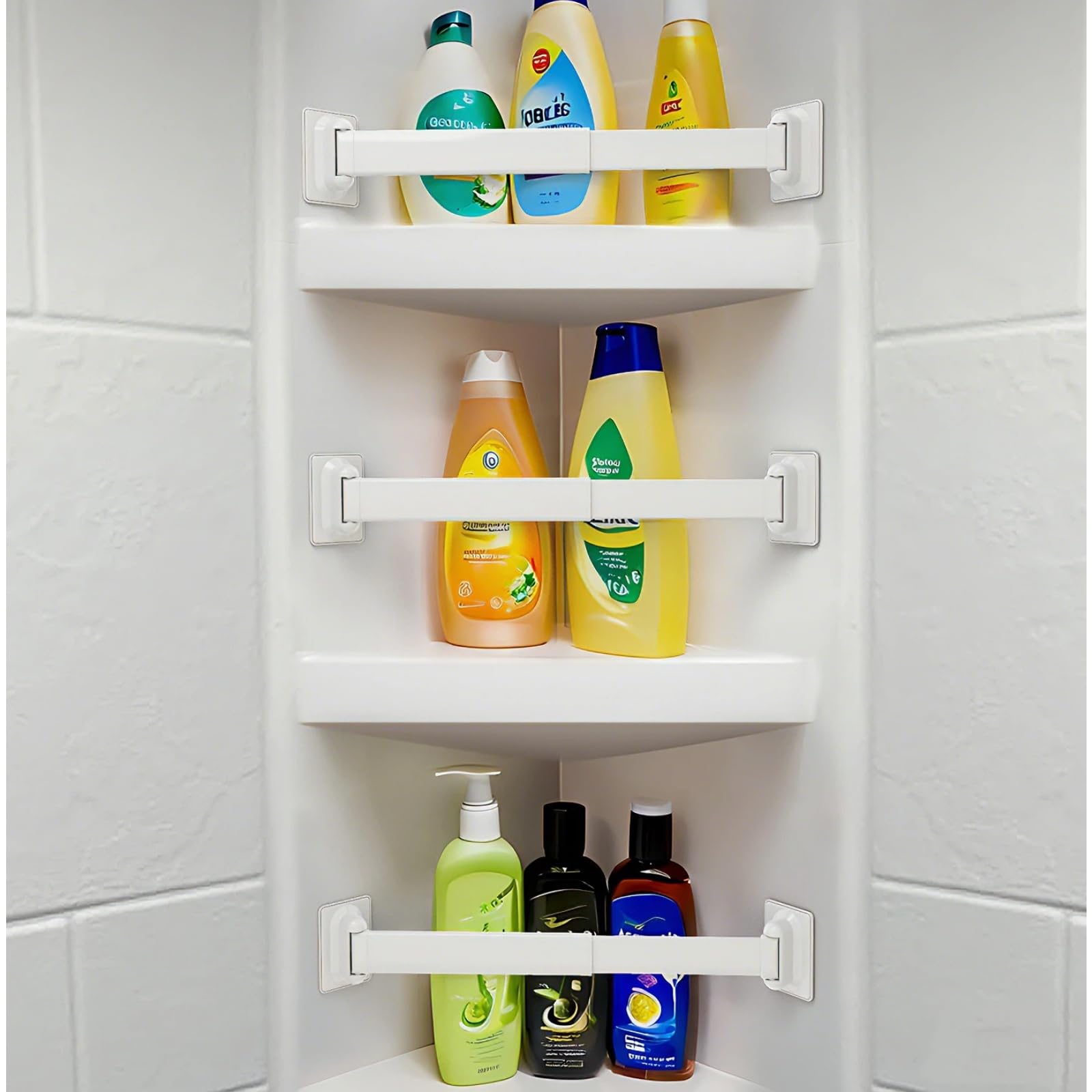RV Shower Corner Storage Bars 3 Pack Aluminum Adjustable Camper Shower Shelf Retainer Bars for Bathroom Storage and