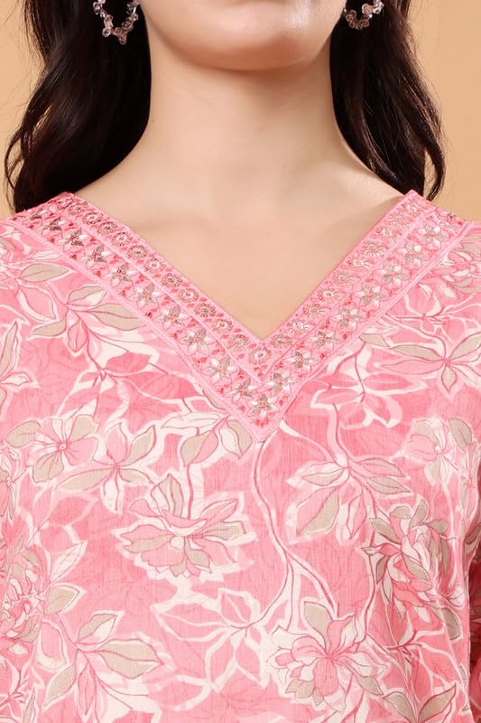 Image of London Hills Women Printed Kurta with Pant Salwar Suit Set || Plazo Kurti Cotton Set