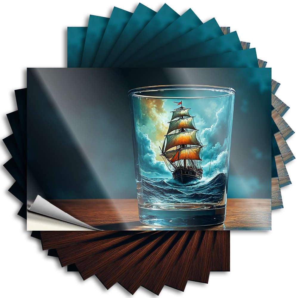 Decals Decorations for Patio Waterproof Vinyl Sticker | Sailboat Stormy Seascape in Glass. Optical Illusion Cover for Billiard DIY Projects(8X12CM)