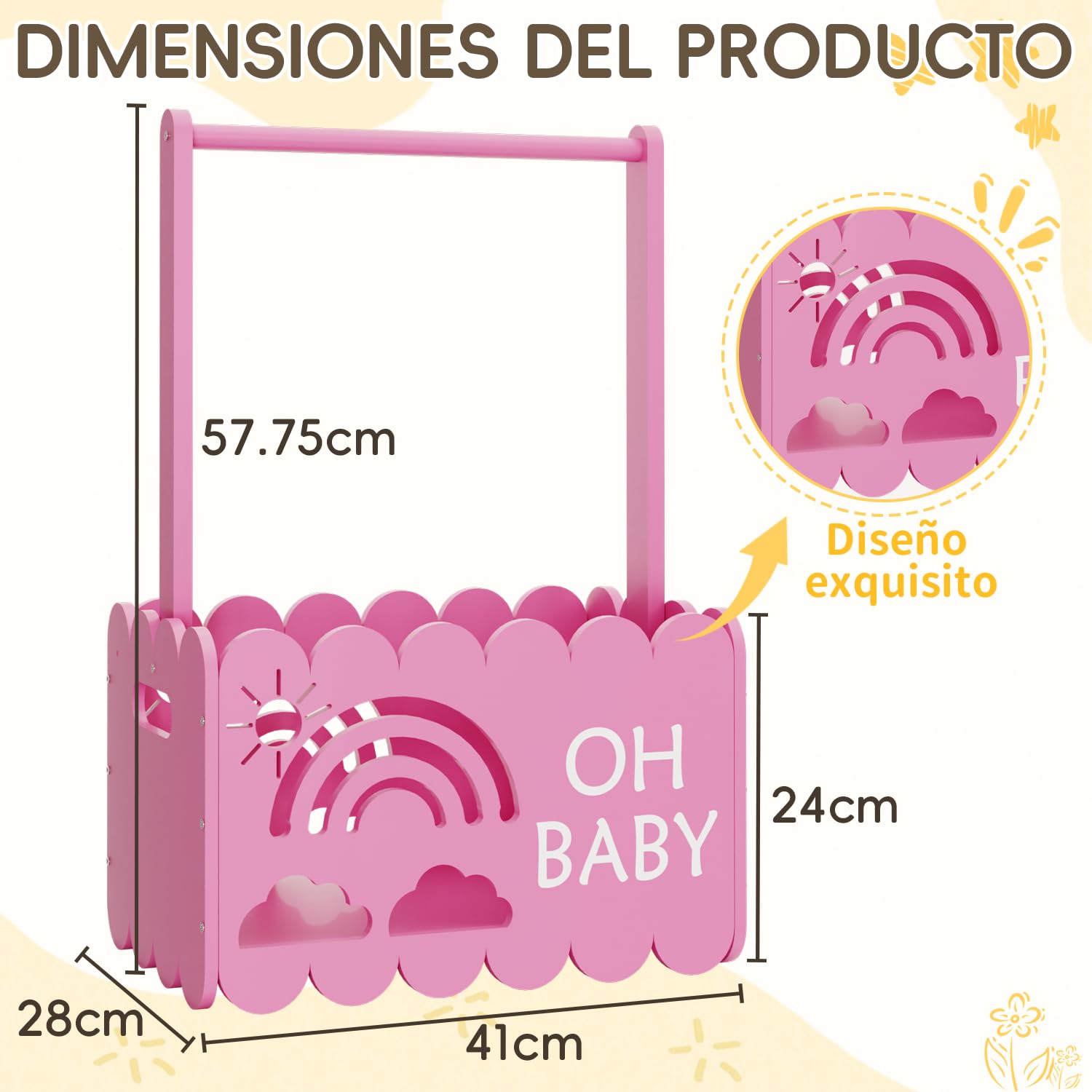 Regalos Para Bebes Recién Nacidos - Wooden cesta regalo Bebe- Regalos Bebes Recien Nacidos Originales Niña O Niño, Regalos Para Baby Shower, Cesta Organizadora Bebe, Cestas Bebe Regalo