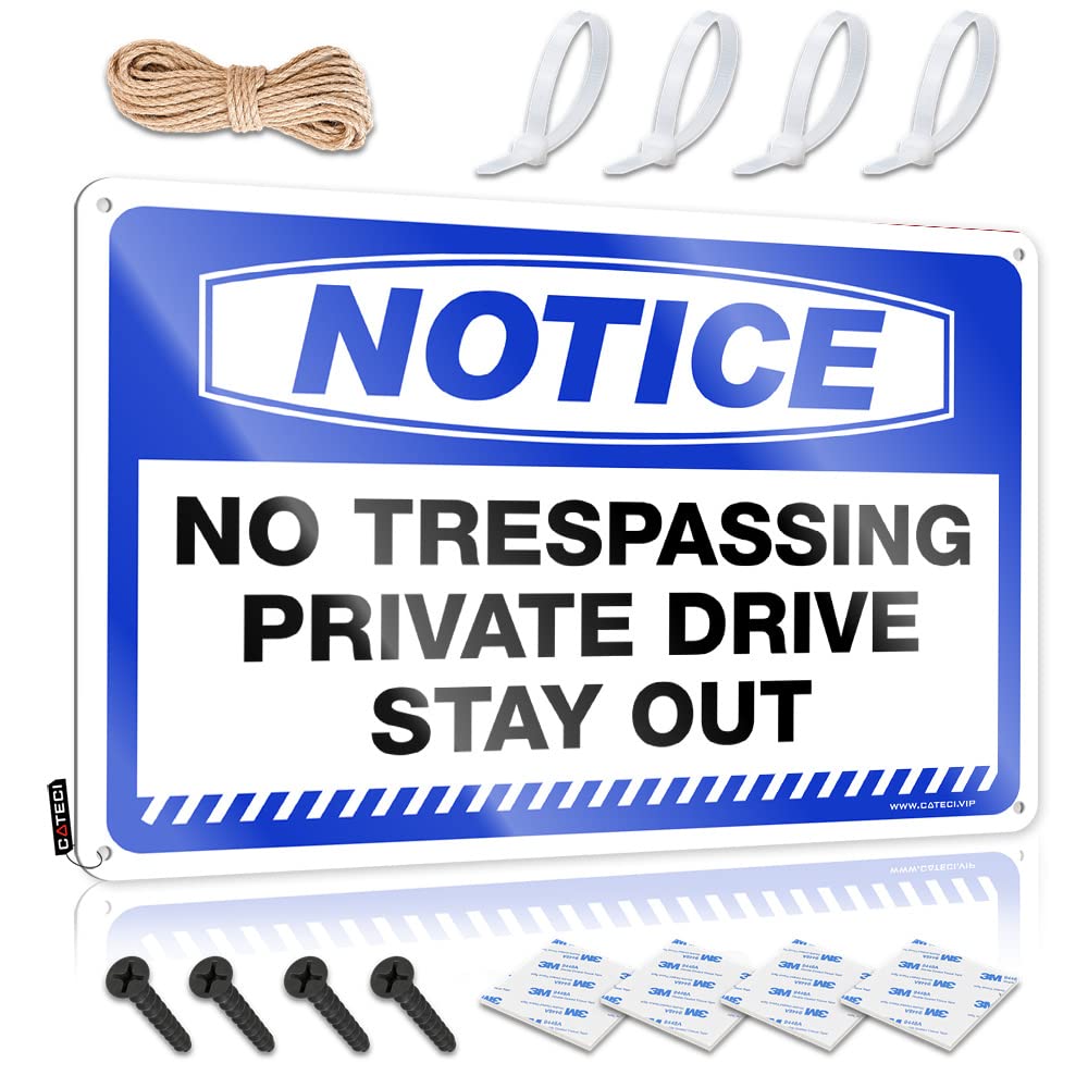 Notice No Trespassing Private Drive Stay Out Teen Bedroom Decor Tailgating Hanging | Americana Tin Metal Decor Designer Vintage Metal Wall Decor(30X40CM)