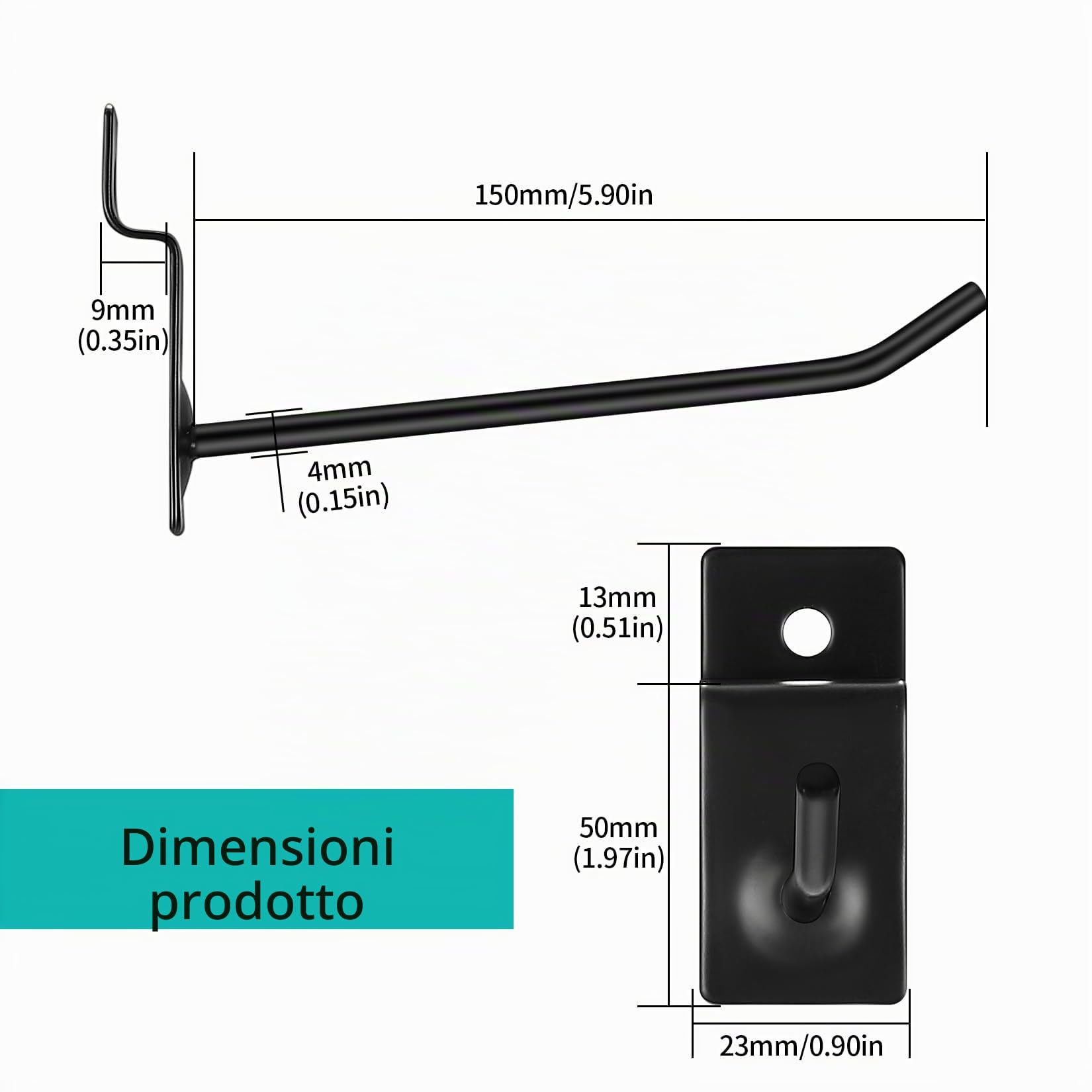 20 Pz Ganci per Pannelli Forati, Ganci Pannello Portautensili, Gancio per Pannello Forato Portautensili, Ganci per Pegboard Hooks in Metallo per Pannelli Forato Garage Negozi di Supermercati (15CM)