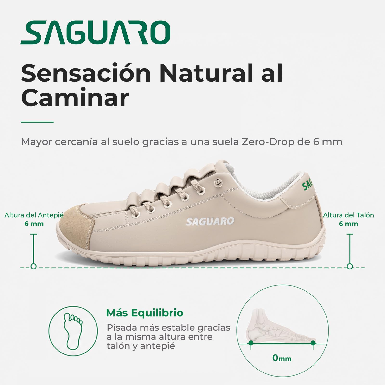 SAGUARO Zapatillas Barefoot Hombre Mujer, Calzado Minimalista Respetuoso - Zapatos Casual Deportivos para Pies Anchos, Ligeros y Antideslizante para Uso Diario, Trabajo y Viaje Caqui,Gr.38