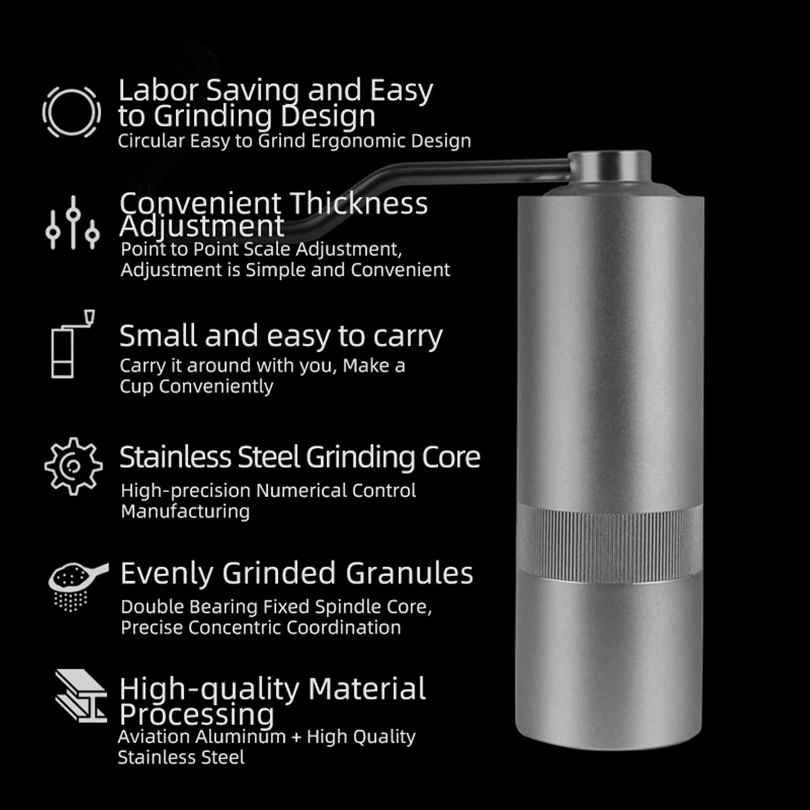 Molinillo de café Mano de acero inoxidable Manual Hecho a mano Grano de Café Molinillos Molino Molino Molinillos para herramientas de cocina (Color : Black)