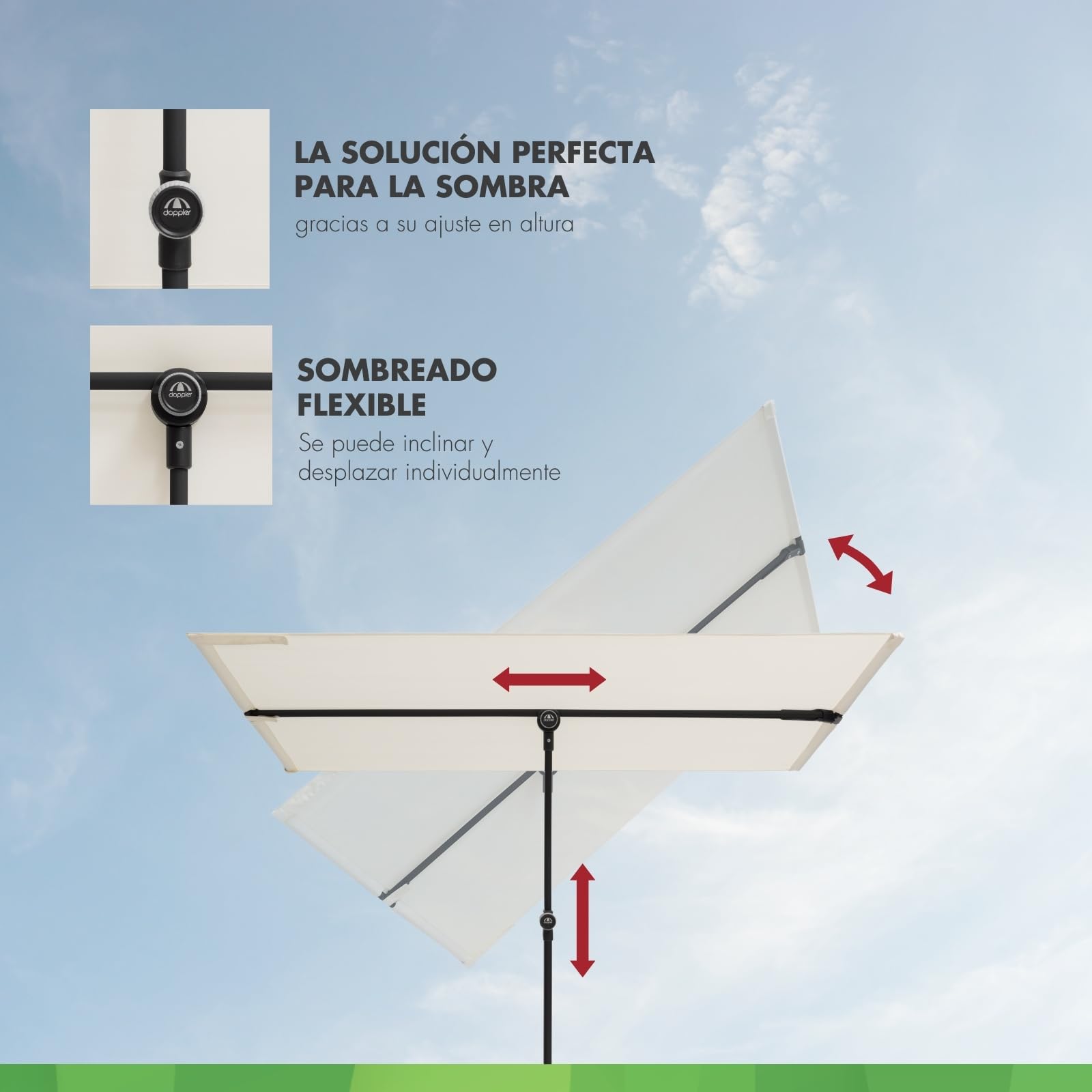 Doppler Parasol para balcón I 170x130cm I Parasol para balcón y terraza I Protección Visual Flexible I Parasol Rectangular y pivotante I Parasol de jardín para balcón