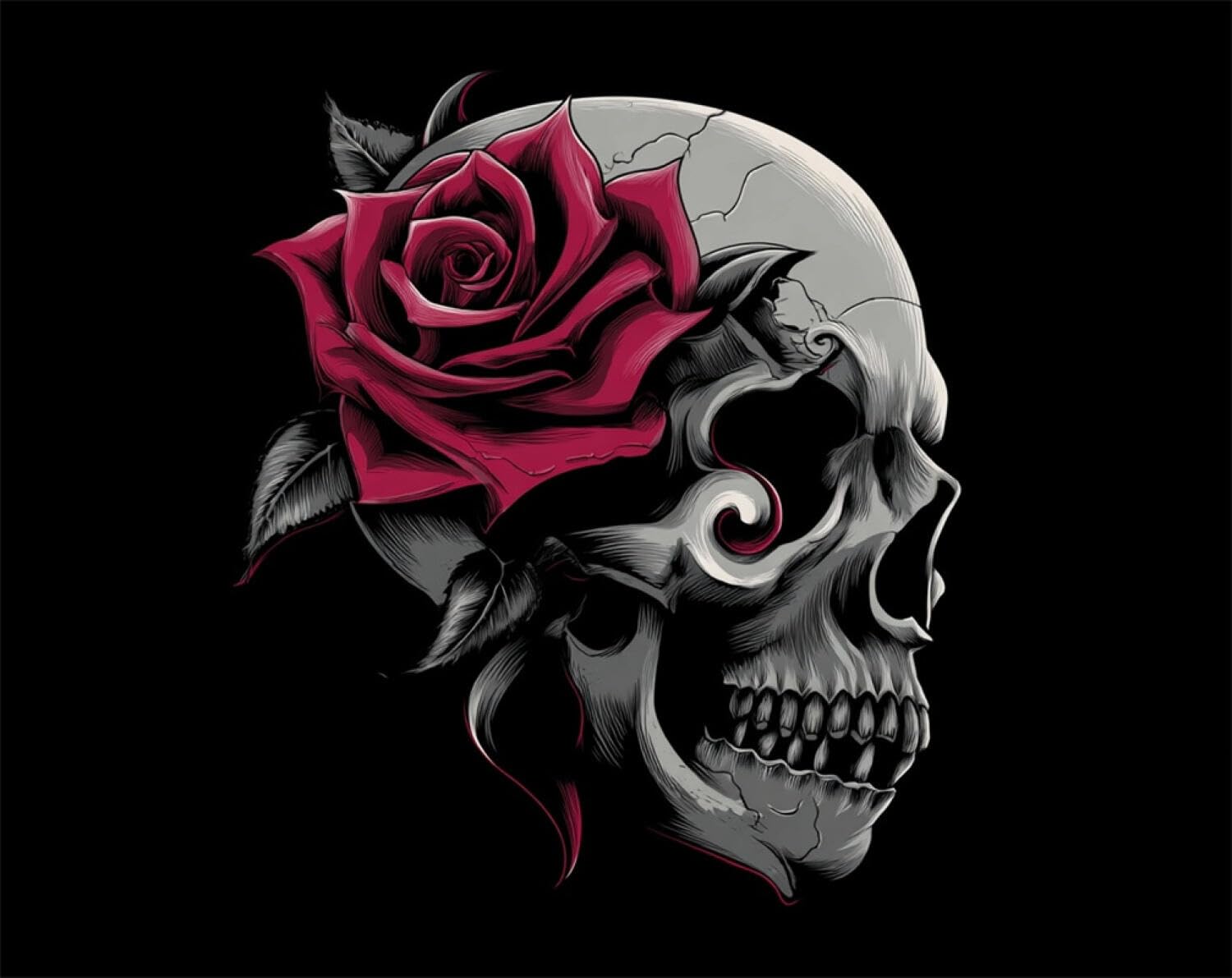Henypt DIY Latch Hook Rug Kit Skull and Rose 55x75cm