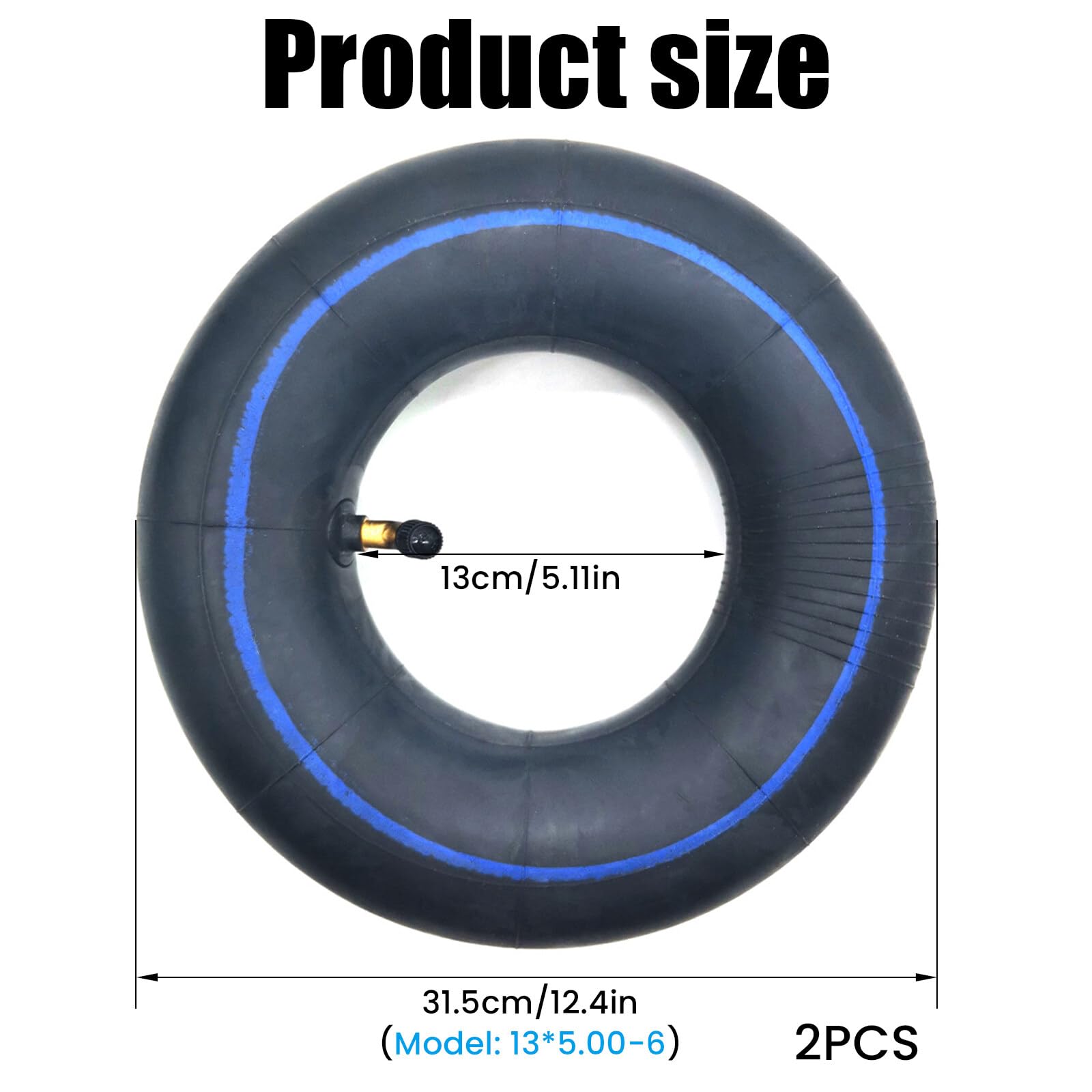 2 neumáticos de manguera, 13 x 5,00 – 6, manguera de repuesto para neumáticos, tubo interior, inflador de neumáticos, manguera de aire, compatible con cortacésped, remolque de jardín, válvula angular,