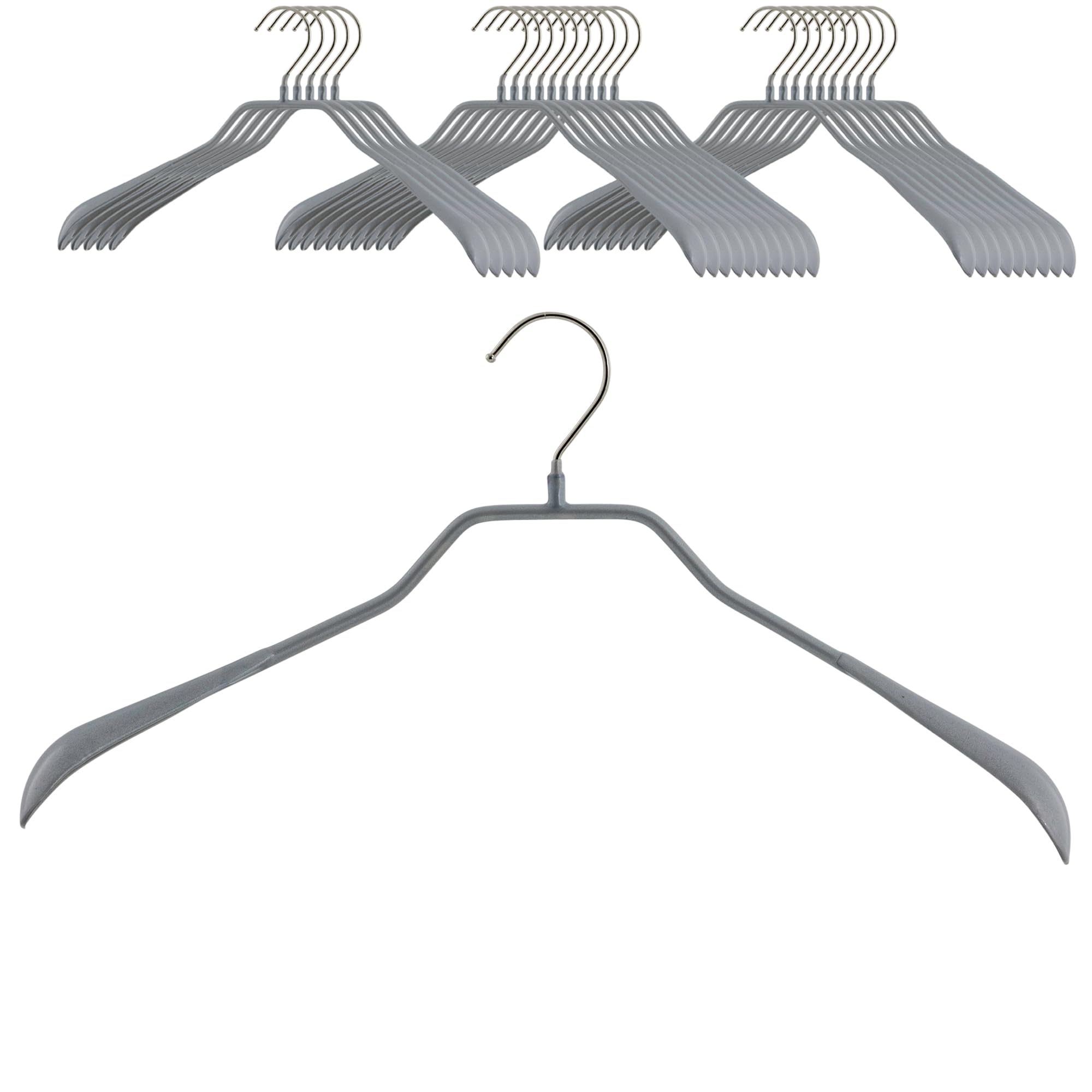 MAWA Lot de 25 cintres en métal moulé - Idéal pour Manteaux, Vestes, Blazers et Costumes - Crochet Rotatif à 360° - Revêtement antidérapant - 42 cm - Argenté
