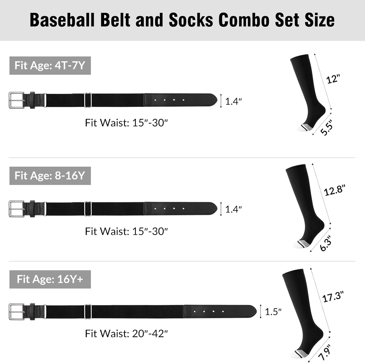 JASGOOD Baseball Socks and Belt Combo Set Softball Socks Adjustable Baseball Belt for Kids Youth Adult - Image 7
