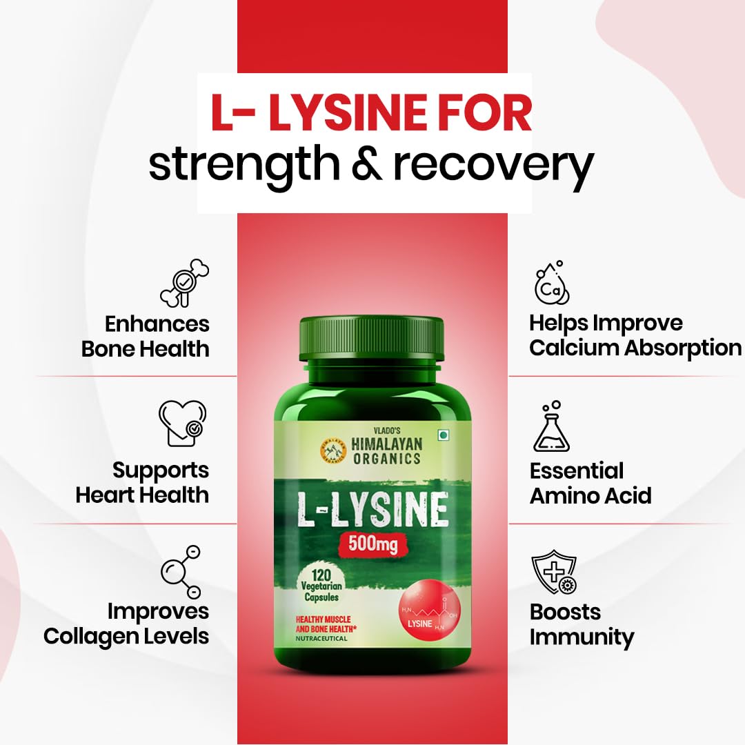 Vlado’s Himalayan Organics L-Lysine 500mg Essential Amino Acid Supplement For Men And Women | Supports Membrane Health | Support Immune System | Endurance Improvement & Weight Loss - 120 Veg Capsules 3