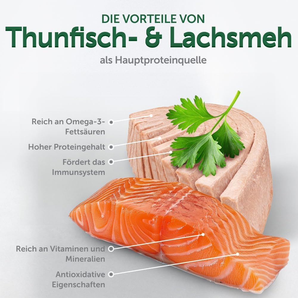 Nature’s Protection Superior Care Hundenassfutter mit Thunfisch & Lachs - Hundefutter ohne Getreide & hypoallergen - Für weiße erwachsene Hunde - Haut & Fellpflege - Reduziert Tränenflecken (24 x 70g)