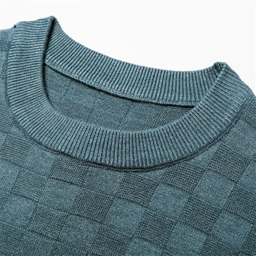 Mens Crew Neck Knit Sweater Slim Fit Plaid Casual Top2