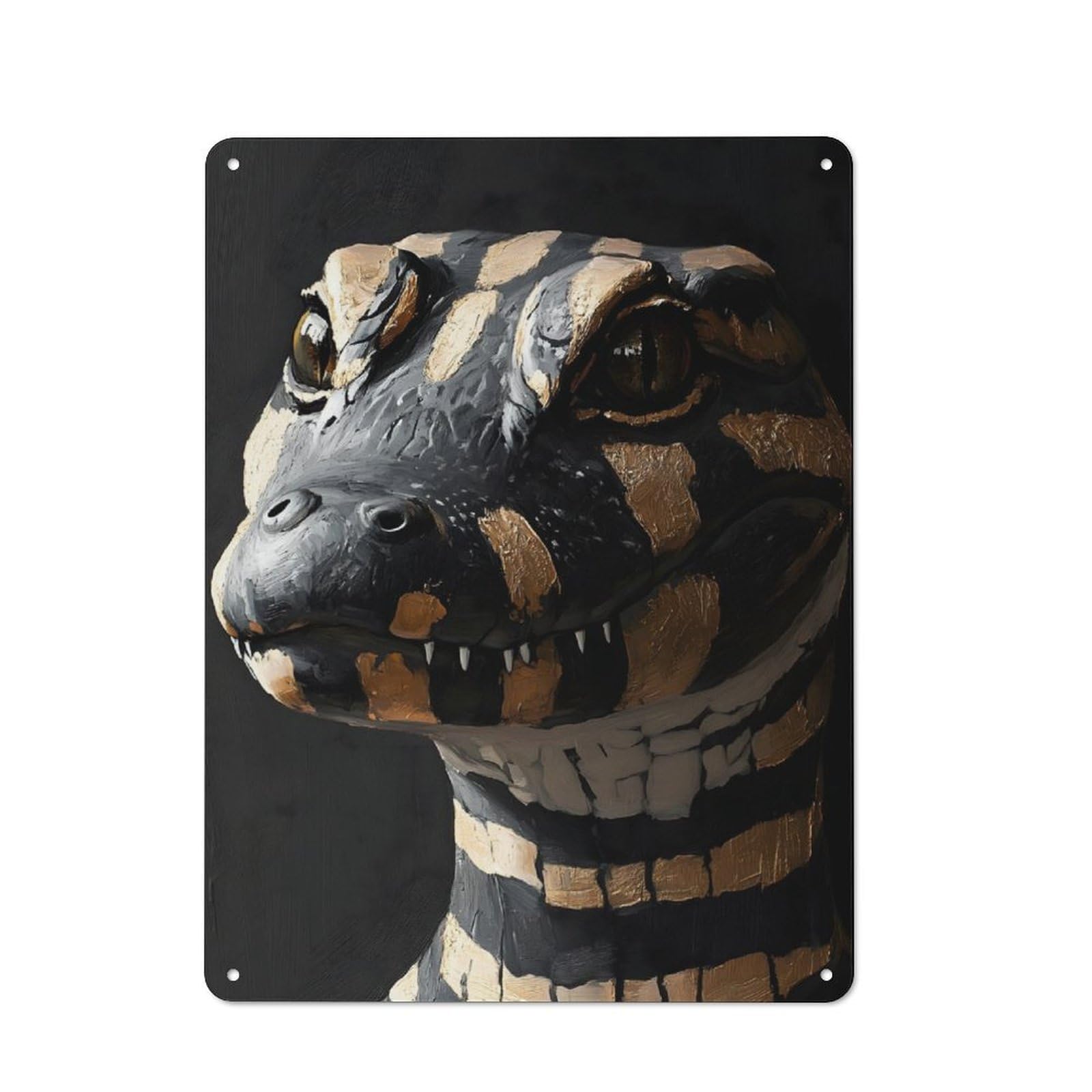 Junmoney Golden Alligator Portrait Decorative Metal Wall Decor 40X30cm, Vintage Metal Sign For Hallway, Home Bar, Garage Or Study