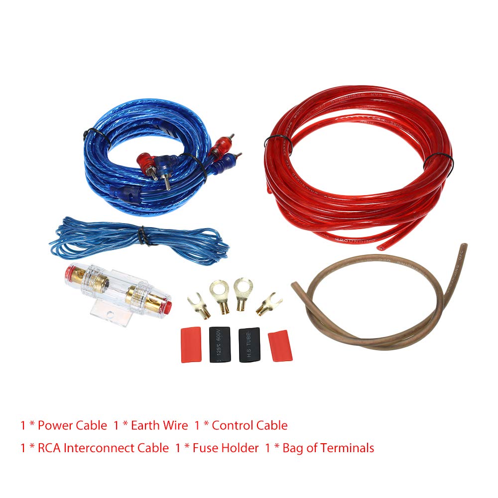 Ejoyous Kit d'installation d'amplificateur de Caisson de Basses Audio de Voiture 1200 W, Câble CCA Haute Puissance, Câblage Audio Complet de Voiture et Porte-fusible pour des Performances Maximales