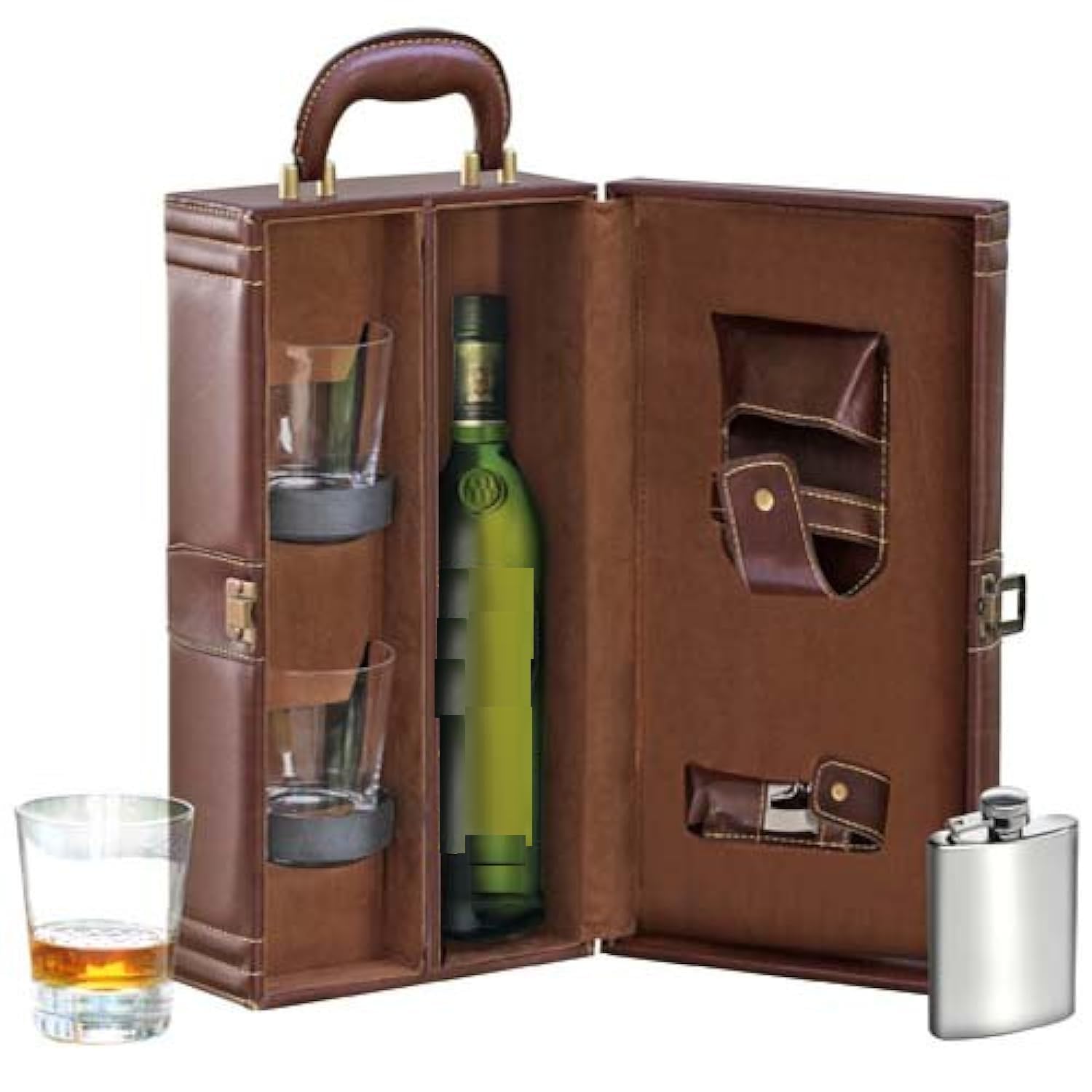 Travel | Portable Leatherette Bar Set | Wine Case | Whisky Case