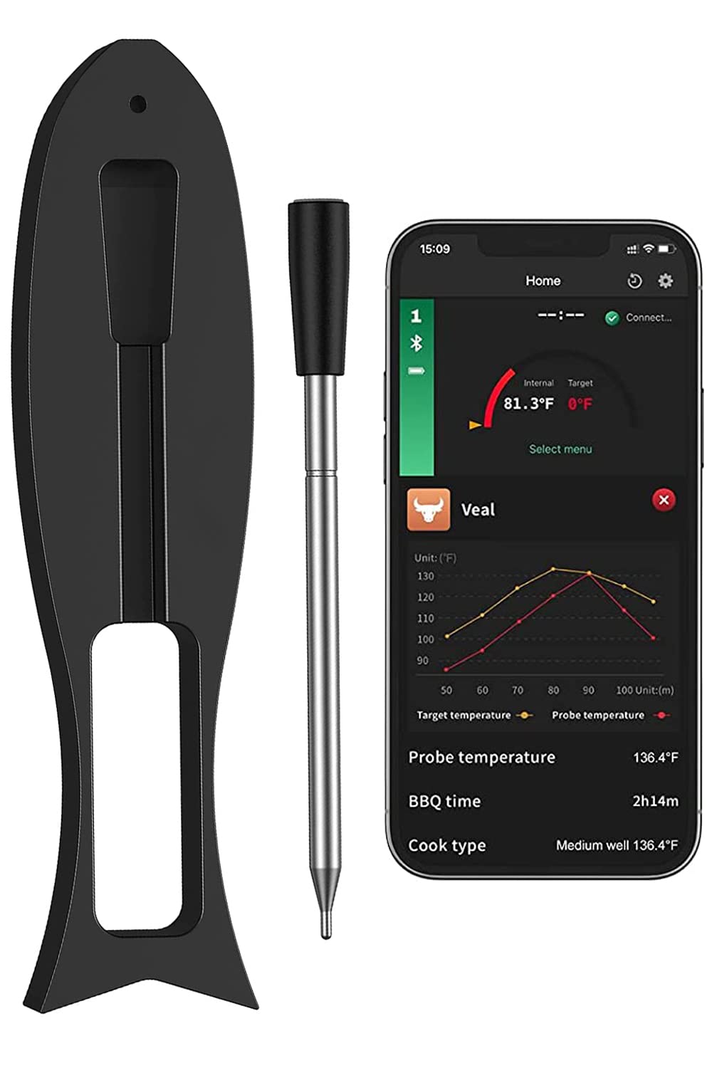 BVRONA Wireless Meat Thermometer, 165ft Range Bluetooth Meat Digital