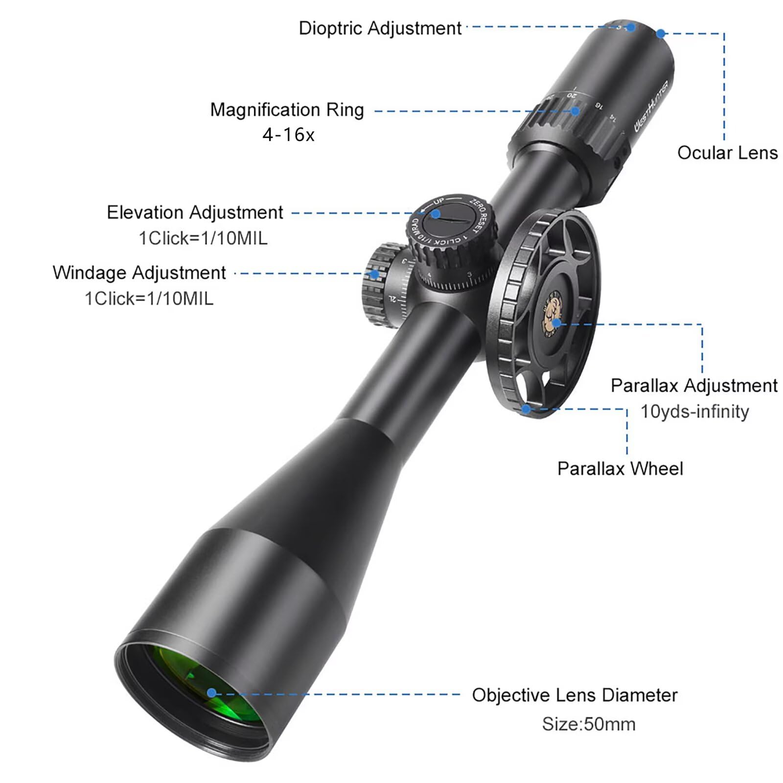 WestHunter HD GEN2 FFP Mira Telescópica de Precisión, Tubo 30mm, Retícula Grabada, 1/10 MIL, Zero Stop/Reset - Indicada Únicamente para Actividades Deportivas
