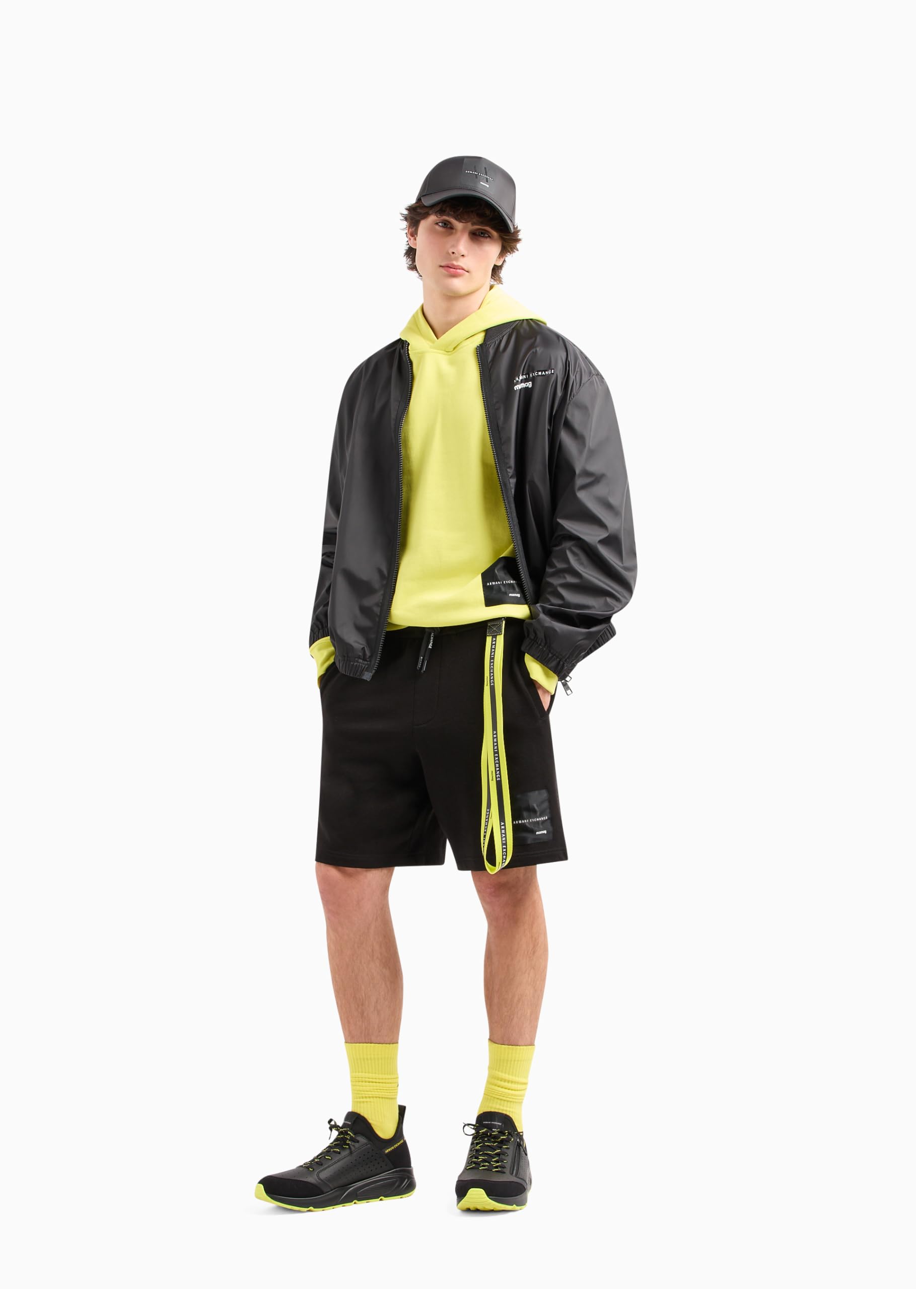 A | X ARMANI EXCHANGE męska edycja limitowana kolekcja Mixmag logo naszywka pulower bluza z kapturem bluza z kapturem, Żółta śliwka, M