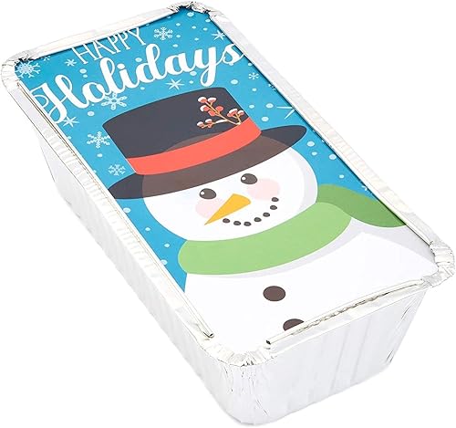 Miniatura 6 de BLUE PANDA Paquete de 50 moldes de papel de aluminio de Navidad con tapas de papel navideño, latas para hornear de 22 onzas (8.5 x 2.5 x 4.5