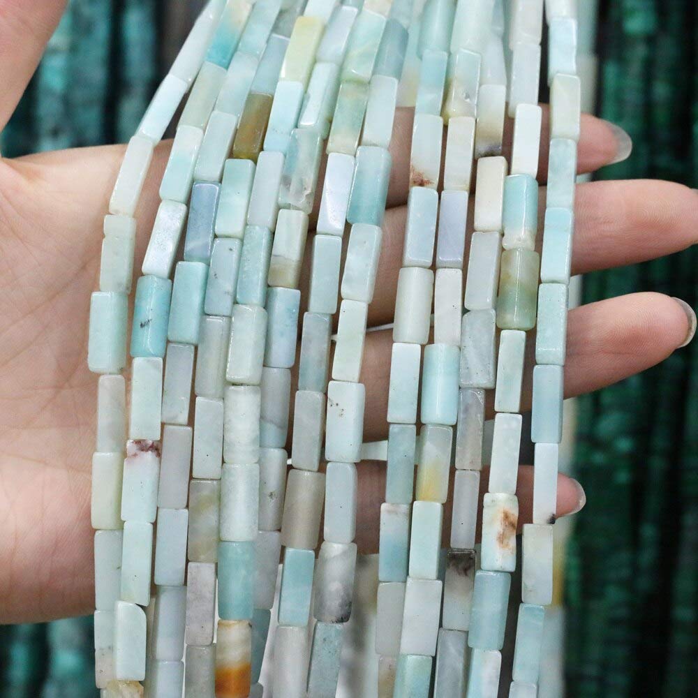 BD-07531 DIY Beads Natural Stone Rectangular Scattered Bead Agates Amazonite String Beads for Jewelry Making DIY Necklace Bracelet 4x13mm - ( Type: Amazonite/ Item Dia: 4X13mm )