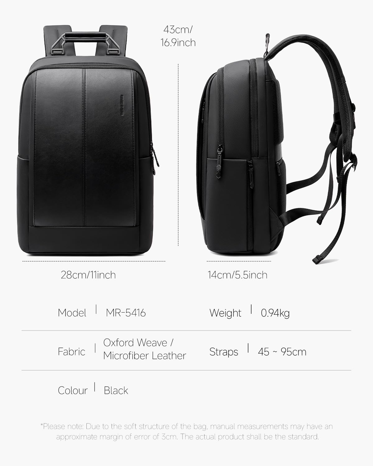 MARK RYDEN - Zaino da uomo, in pelle, impermeabile, 17 l | Zaino da uomo per laptop da 15,6 pollici, con manico in alluminio, ideale per viaggi d'affari e visite ai clienti
