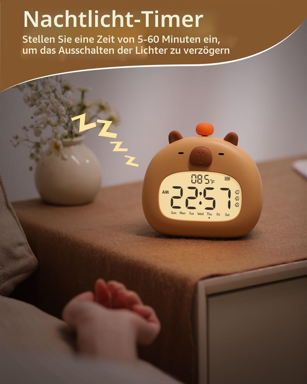 IHALO Capybara Kinderwecker mit Nachtlicht, Wecker Digital Kinder, Ok to Wake 3 Alarme, Snooze und Timer, Wiederaufladbar für Schlafzimmer Schreibtisch Reisen Dekoration Babyzimmer Jungen und Mädche