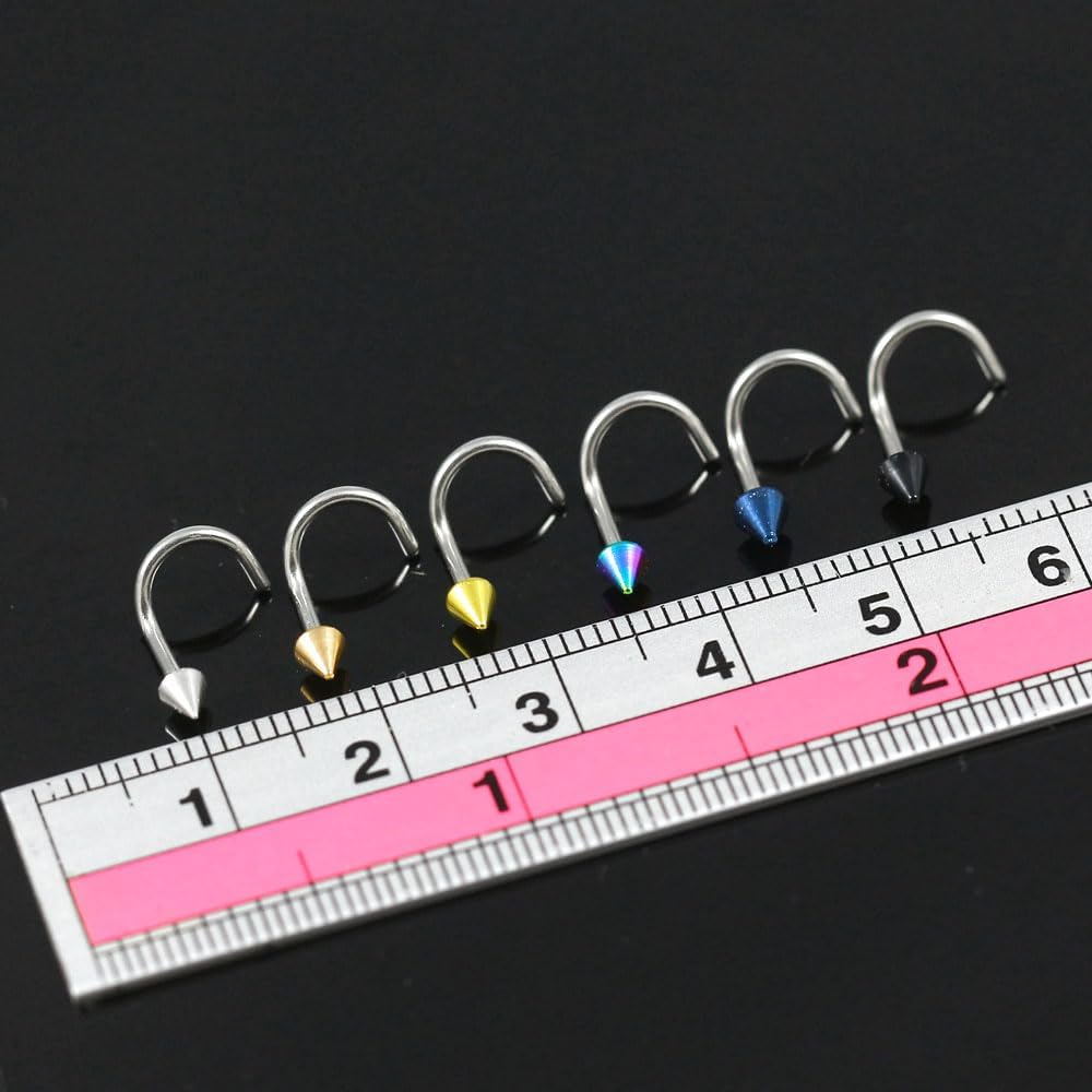 Steel, Black, Gold, Rose Gold, Blue, Rainbow Anodized 3mm Cone Top 18 Gauge 316L Surgical Steel Corkscrew Twist Nose Screw - Tiny Nose Stud - Nose Piercing Body Jewelry