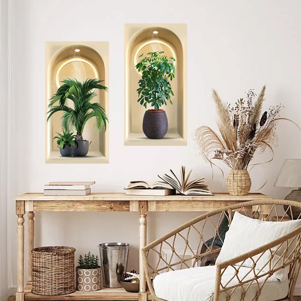 Adesivo da parete 3D per vaso di piante, adesivo da parete 3D per cucina, camera da letto, soggiorno, cucina, bagno, decorazione da parete 3D per la casa, set di 3