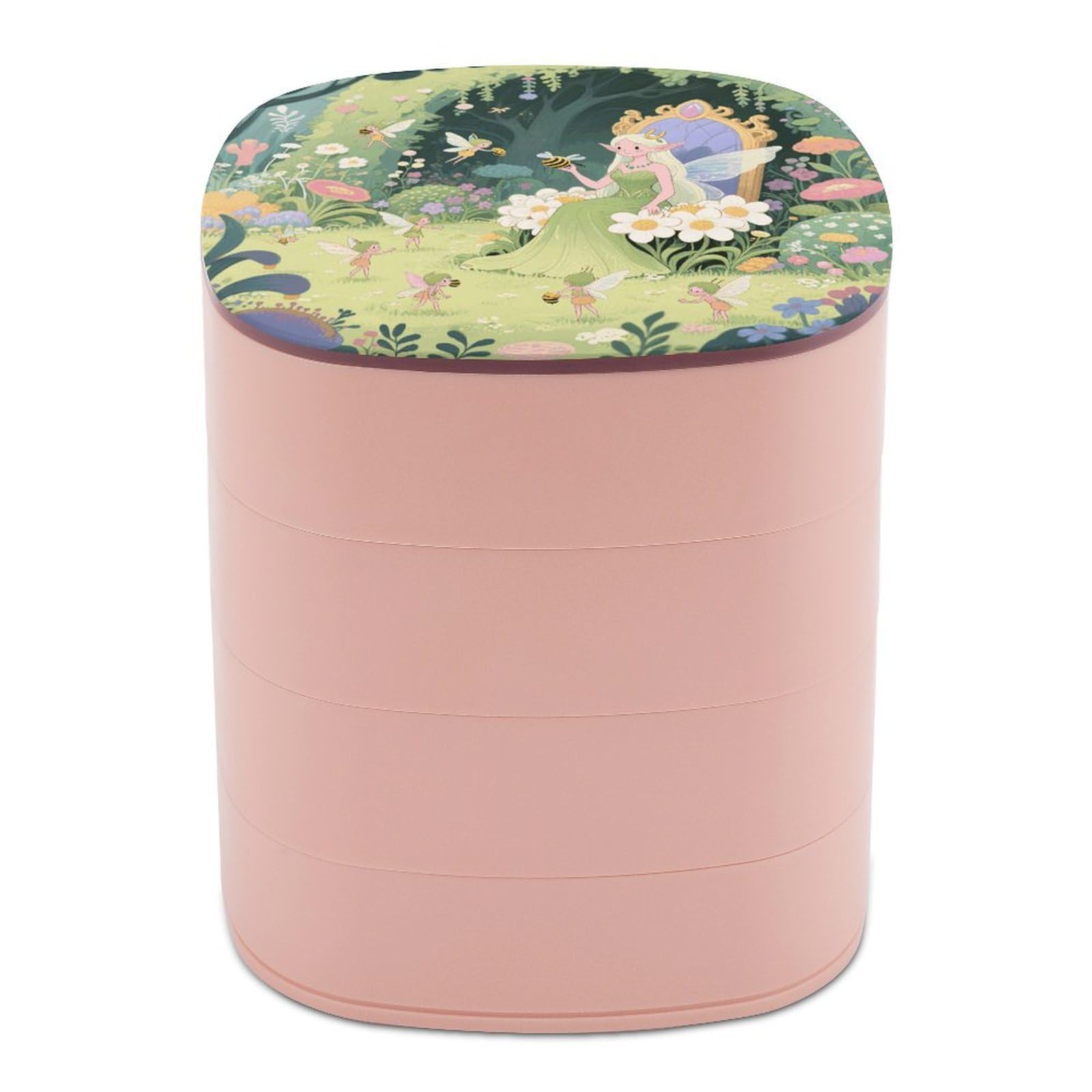 VstaDank Fairy Garden Jewelry Case Women Portable Travel Jewelry Box Rotating Jewelry Organizer with Mirror Multi-Layer Necklace Ring Earring Storage Box for Bracelets Rings