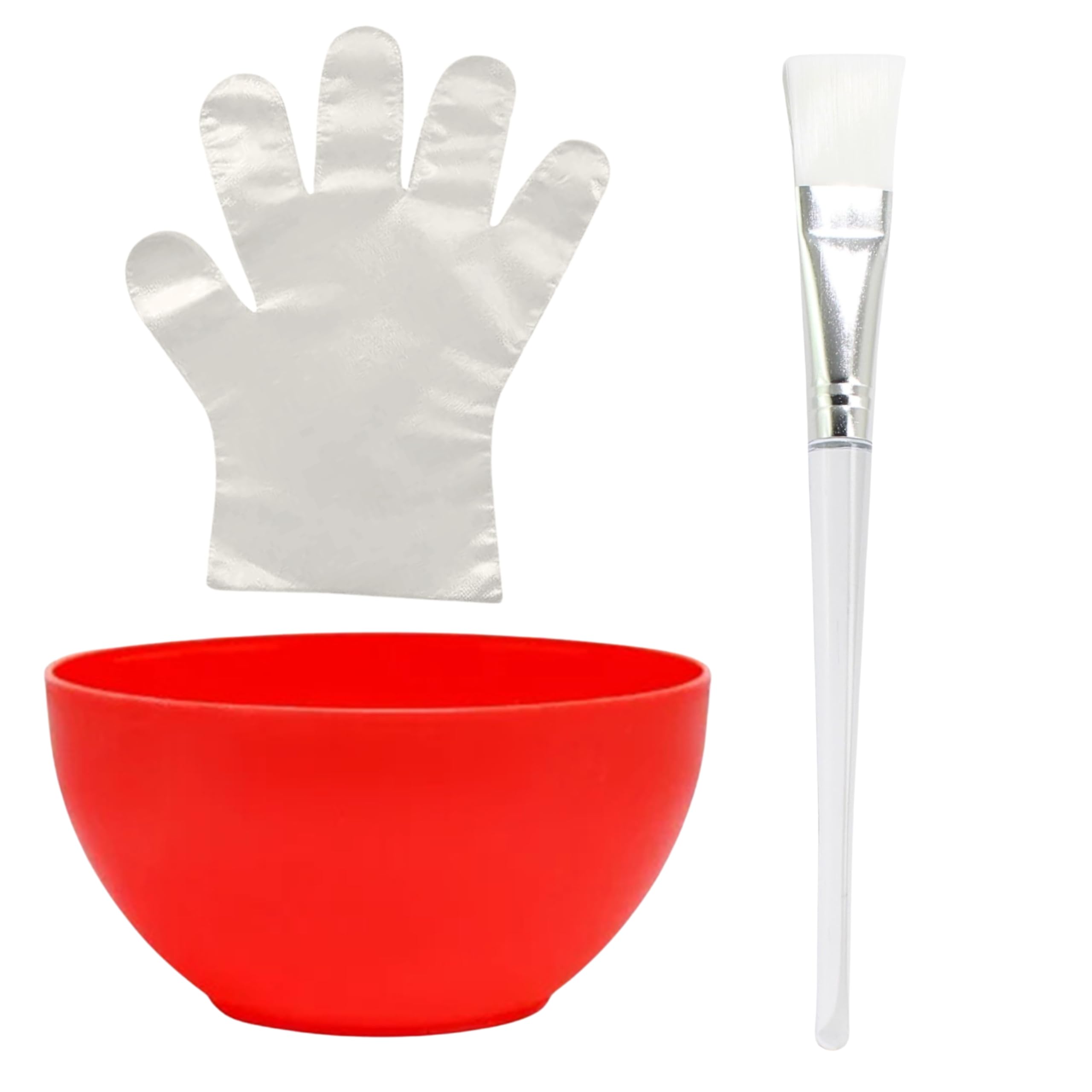[Ear Lobe & Accessories] Combo Pack (1 Pc Face Pack Mixing Bowl (200 ml) | 1 Pc Transparent Handle Face Pack Brush | 50 Pcs Hand Gloves) (Color May Vary)