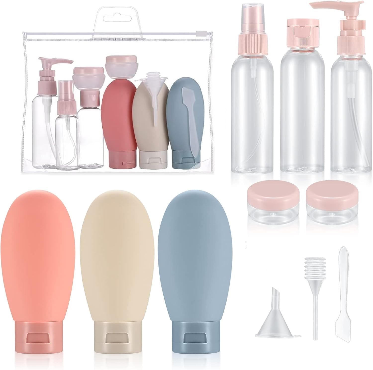 DURIGO Travel Bottles Kit for Toiletries Organizer Leak Proof Refillable Squeezable Containers Set with Clear Storage Bag for Lotion Shampoo Conditioner Cosmetic Shower Gel Hand Wash (11pcs)-image-34