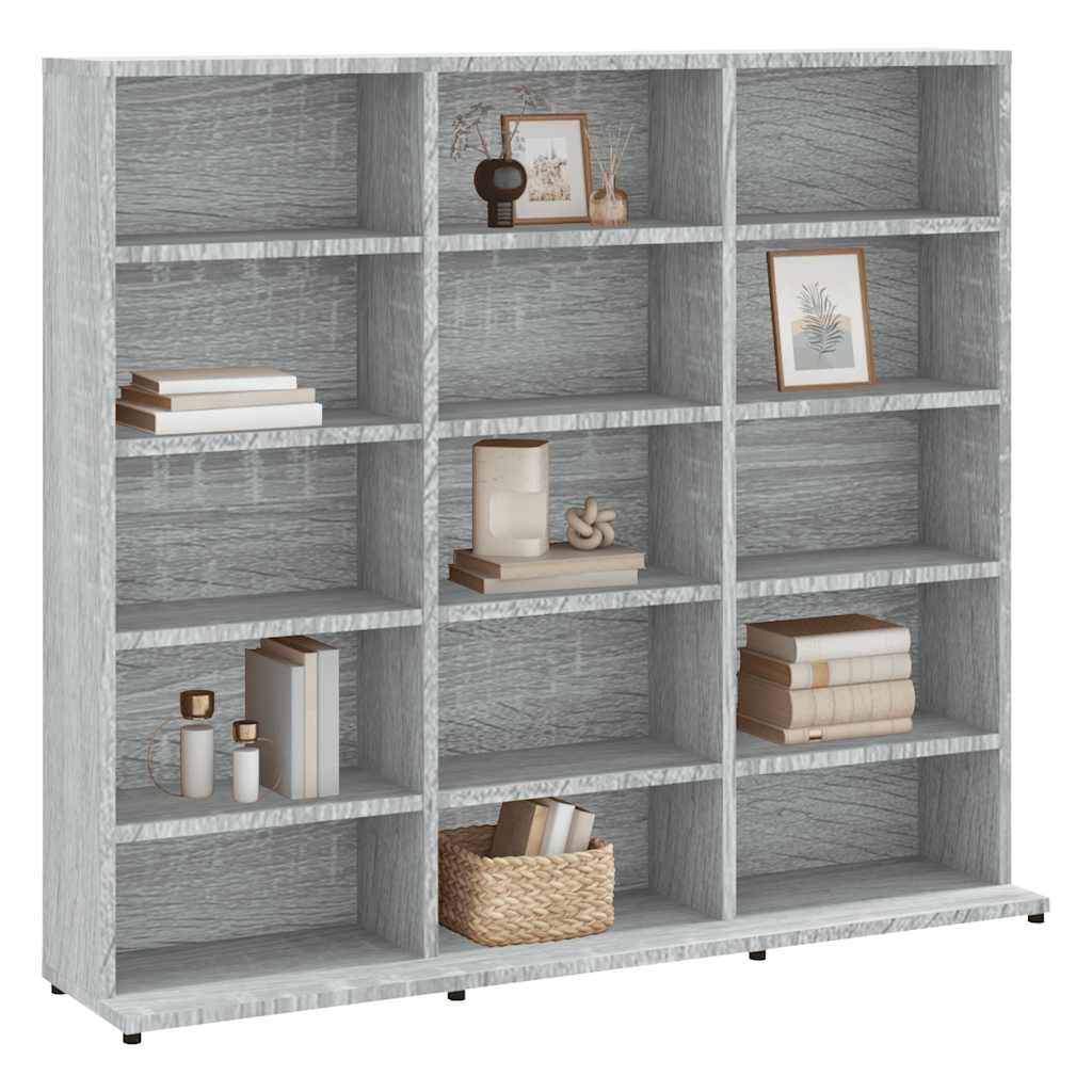 CD-Regal Grau Sonoma 100x23x89,5 cm Holzwerkstoff mit offenen Fächern für CDs, DVDs und Schallplatten, vielseitig als Aktenregal oder Lagerschrank nutzbar, inklusive Wandhalterung