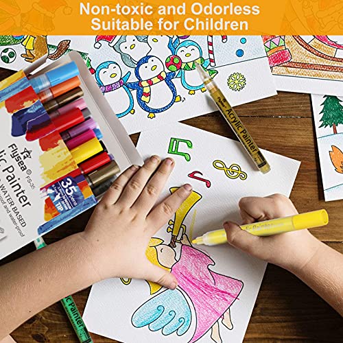 35 Premium Acrylic Paint Marker Pens, Double Pack Of Both Extra Fine And Medium Tip, For Rock Painting, Mug, Ceramic, Glass, Wood, Fabric Painting, Canvas,Metal,Water Based Quick Dry Non Toxic No Odor #TOP5