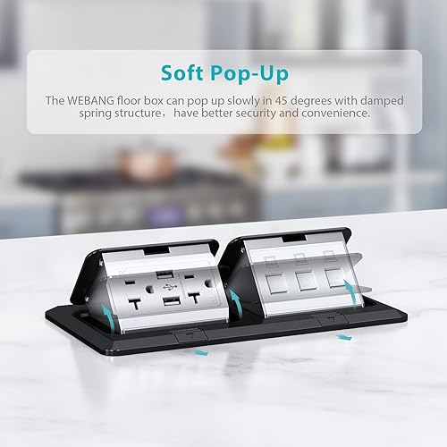 Vista 10 de WEBANG Kit eléctrico de caja de suelo doble emergente, salida de receptáculo dúplex resistente a la manipulación de 20 A, accesorios resistentes a