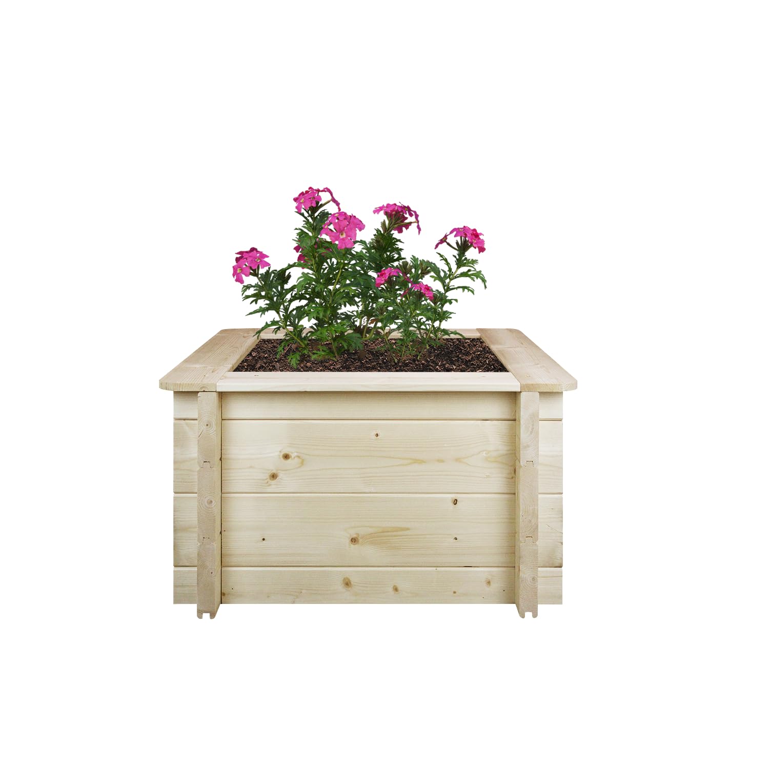 TIMBELA Carre Potager Exterieur Bois - Jardinieres Exterieur pour Jardin, Balcon, Terrasse – pour Fleurs, Herbes aromatiques, Légumes- Bois Massif pin/épicéa 28 mm, 58x58xH35 cm, M616