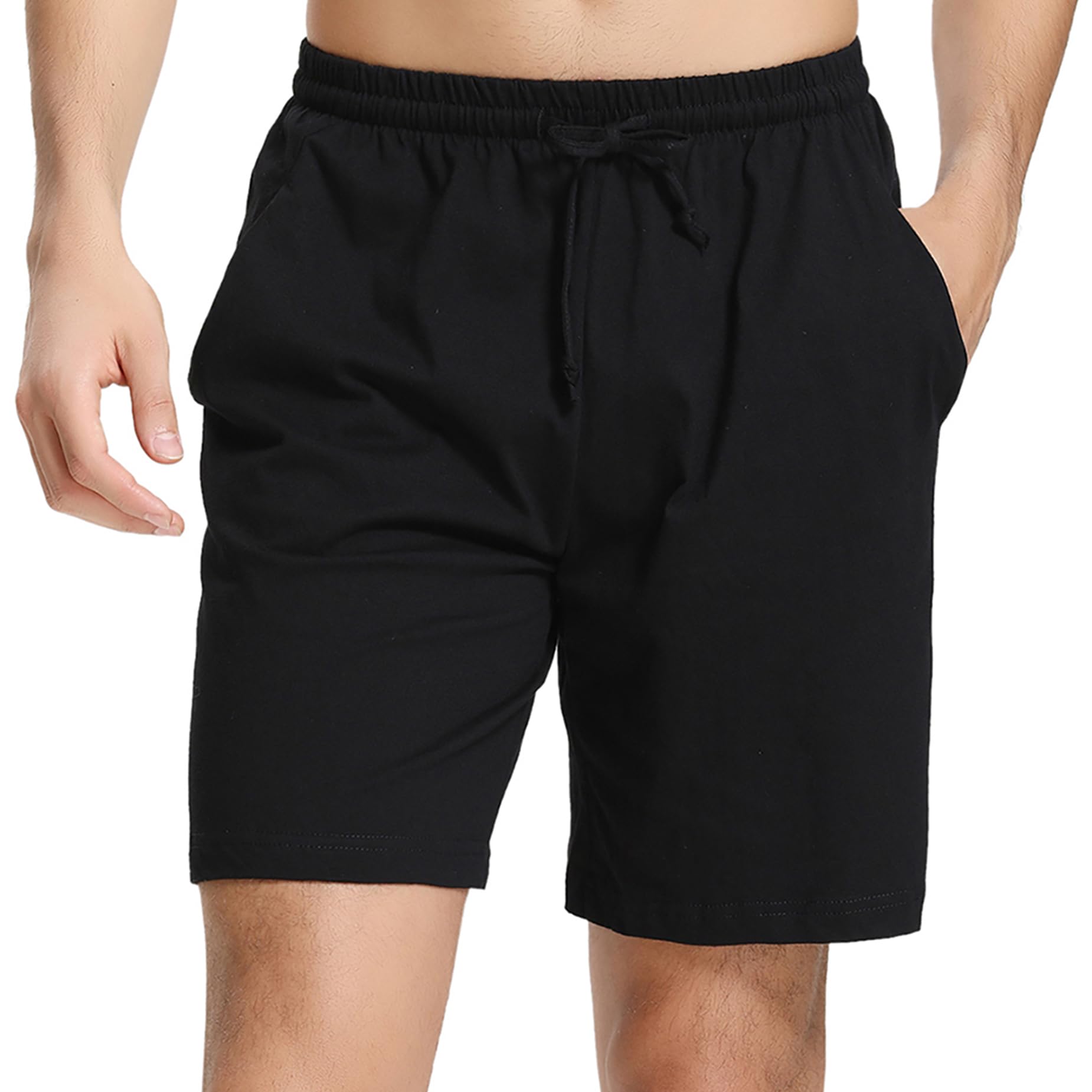 Herren Schlafanzughose Baumwolle Kurz Pyjamahose Schlafhose Schlafshorts Sommer Bermudahose Männer Sommer Loungewear mit Seitentaschen S-XXL