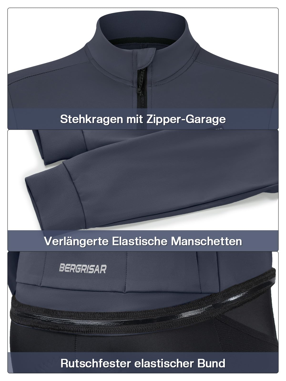 BERGRISAR Maglia da ciclismo in pile, da uomo, a maniche lunghe, per autunno e inverno, termica, elastica