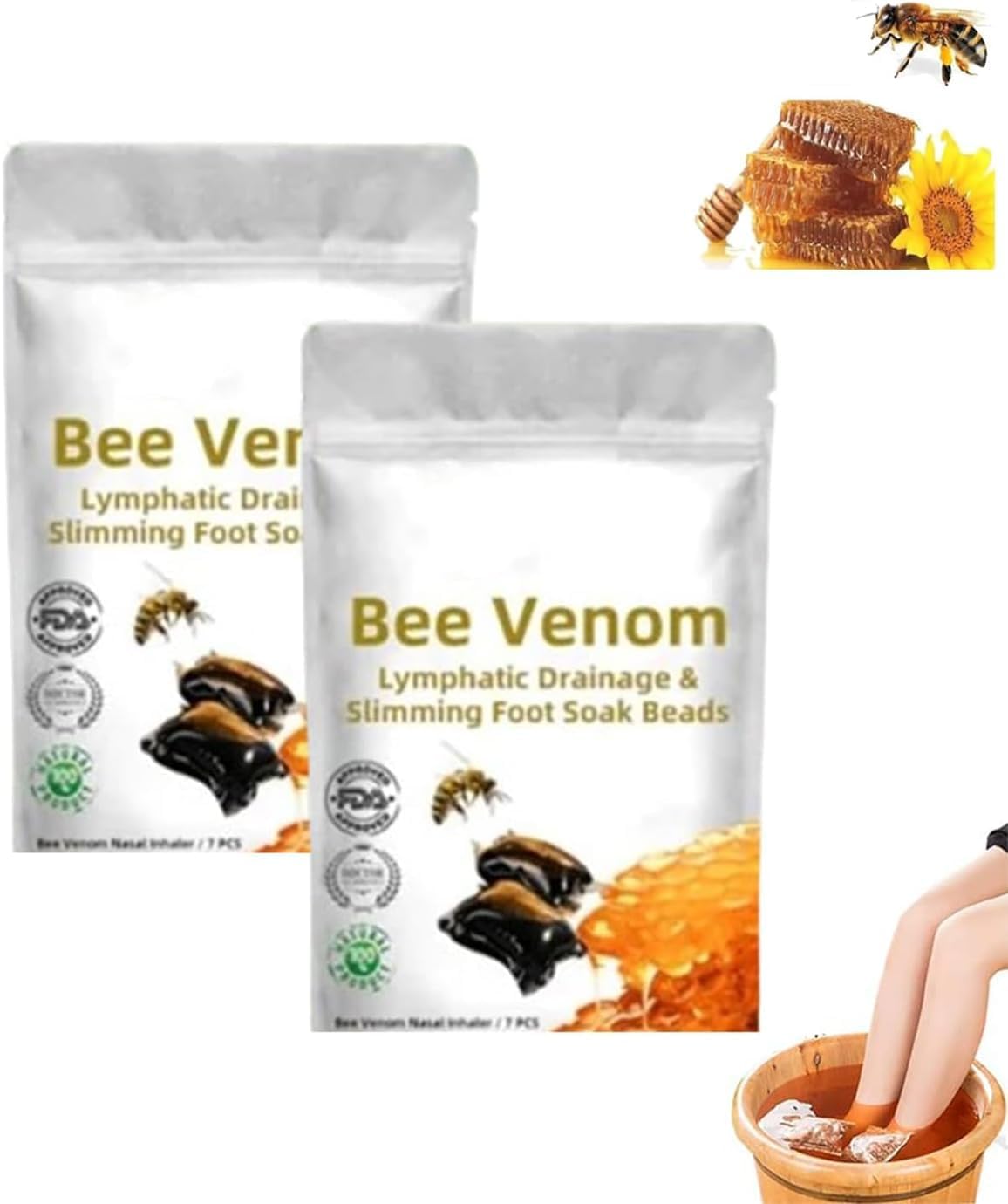 2pcs Bee Venom Lymphatic Drainage & Slimming Foot Soak Beads, Body Detox Foot Soak Beads