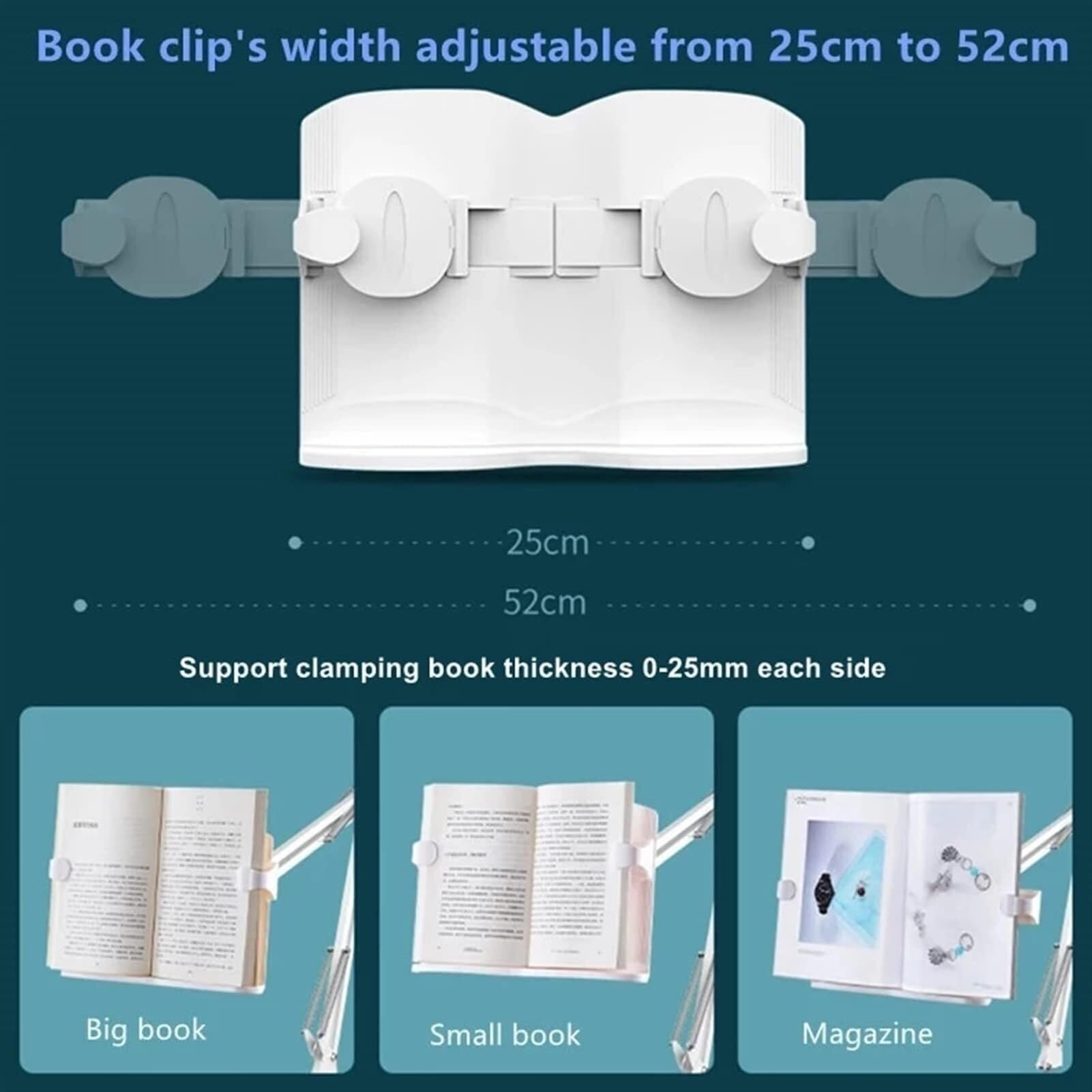 Soporte de Lectura Plegable para Libros de pie con Estante para teléfono - Soporte de Lectura para Escritorio y mesita de Noche - Altura y ángulo Ajustables - Soporte portátil y Giratorio
