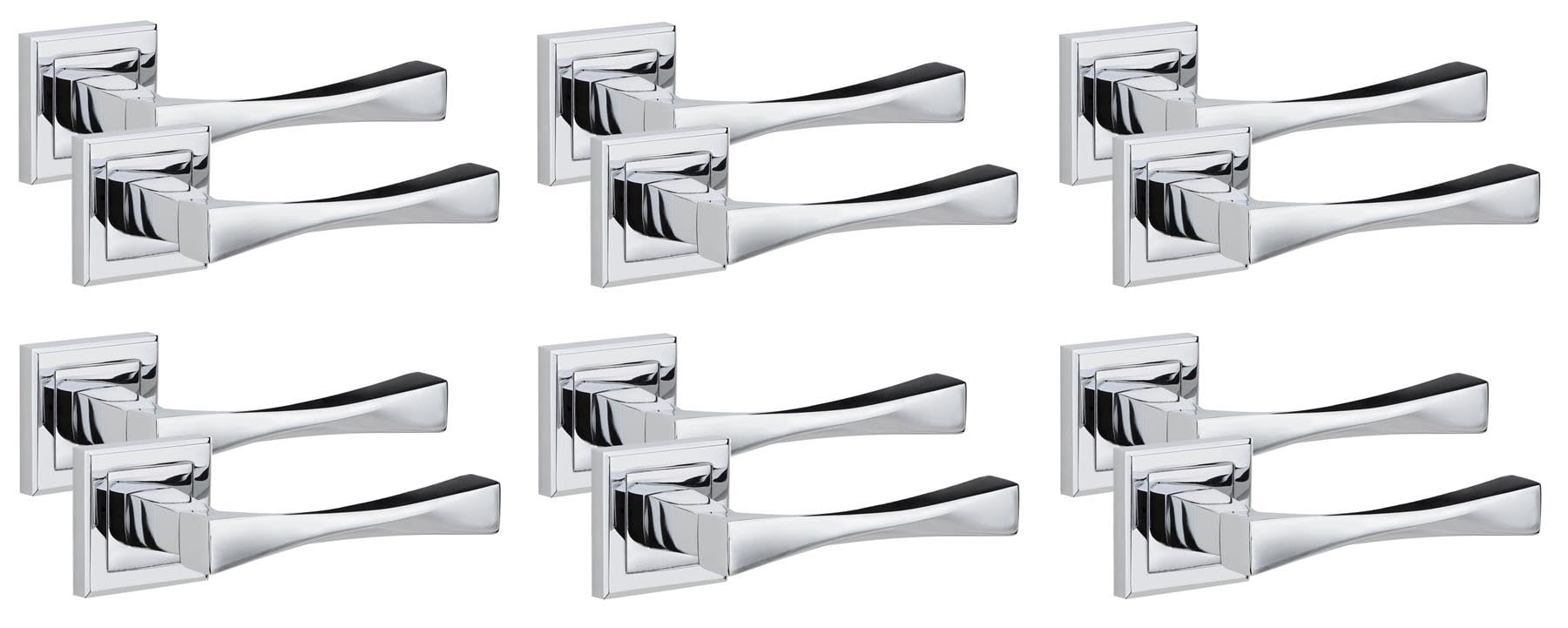 5 Pair Straight Astrid Design Door Handles Square Rose Polished Chrome Finish