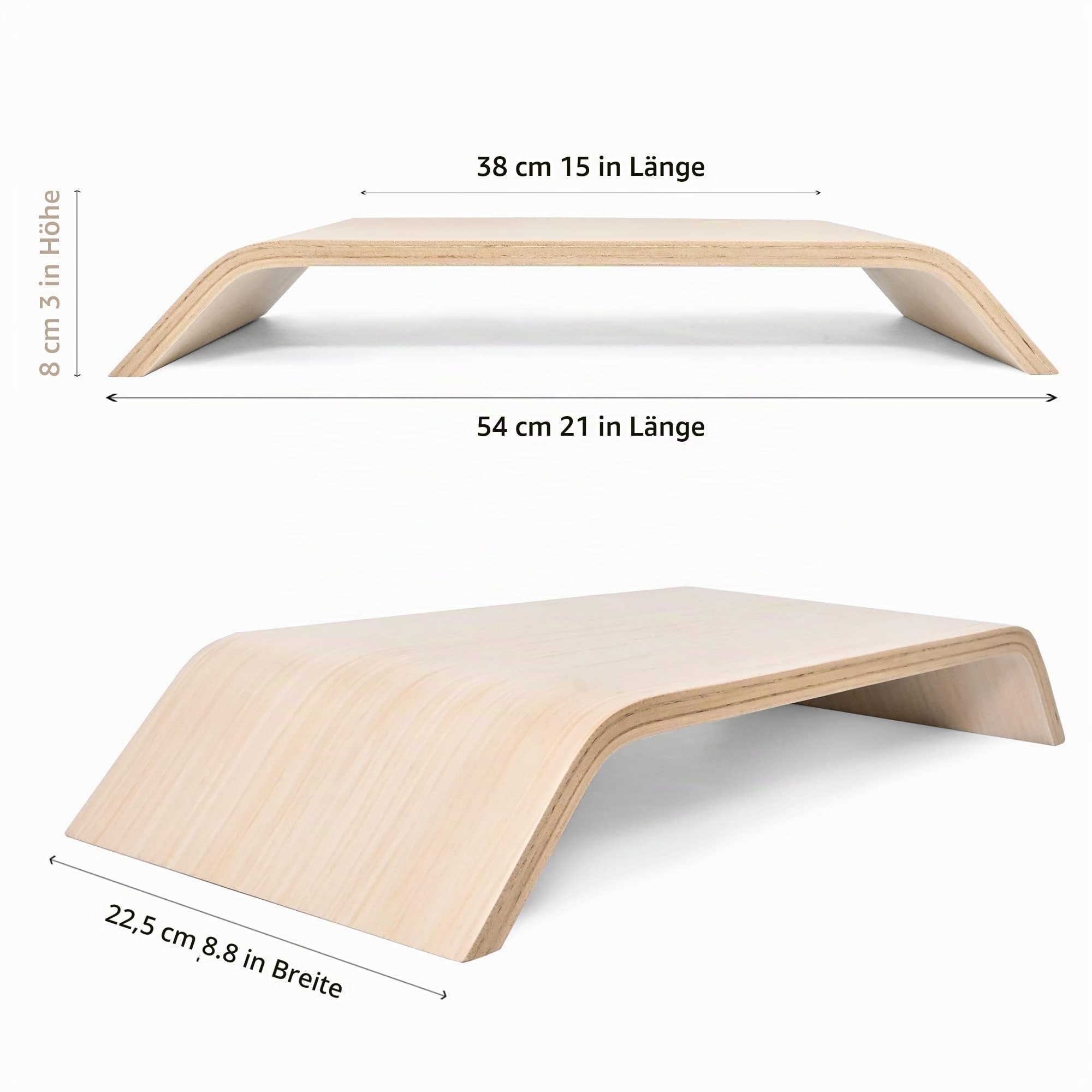 Robuster TV-Ständer aus Holz, Tragbarer Büro Laptop Ständer, Tablet Ständer, Erhöhter Computerständer im Minimalistischen Skandinavischen Stil, Monitorständer (Natur Holz)