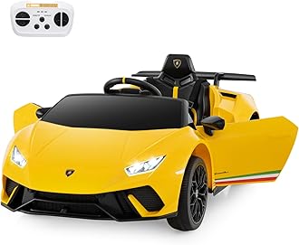 COSTWAY 12V Kids Electric Ride on Car with Remote Control, LED Lights, MP3, Music, Horn, Soft Start & Spring Shock Absorbers, Licensed Lamborghini Battery Powered Toy Vehicle for Boys Girls (Yellow)