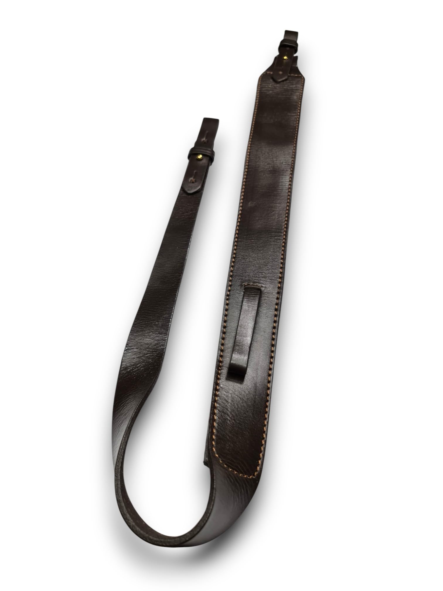 VlaMiTex J47 Gewehrriemen aus Leder – Gewehrgurt Braun mit Anti-Rutsch-Auflage – mit Daumenschlaufe bis ca. 110 cm – für Büchse & Flinte