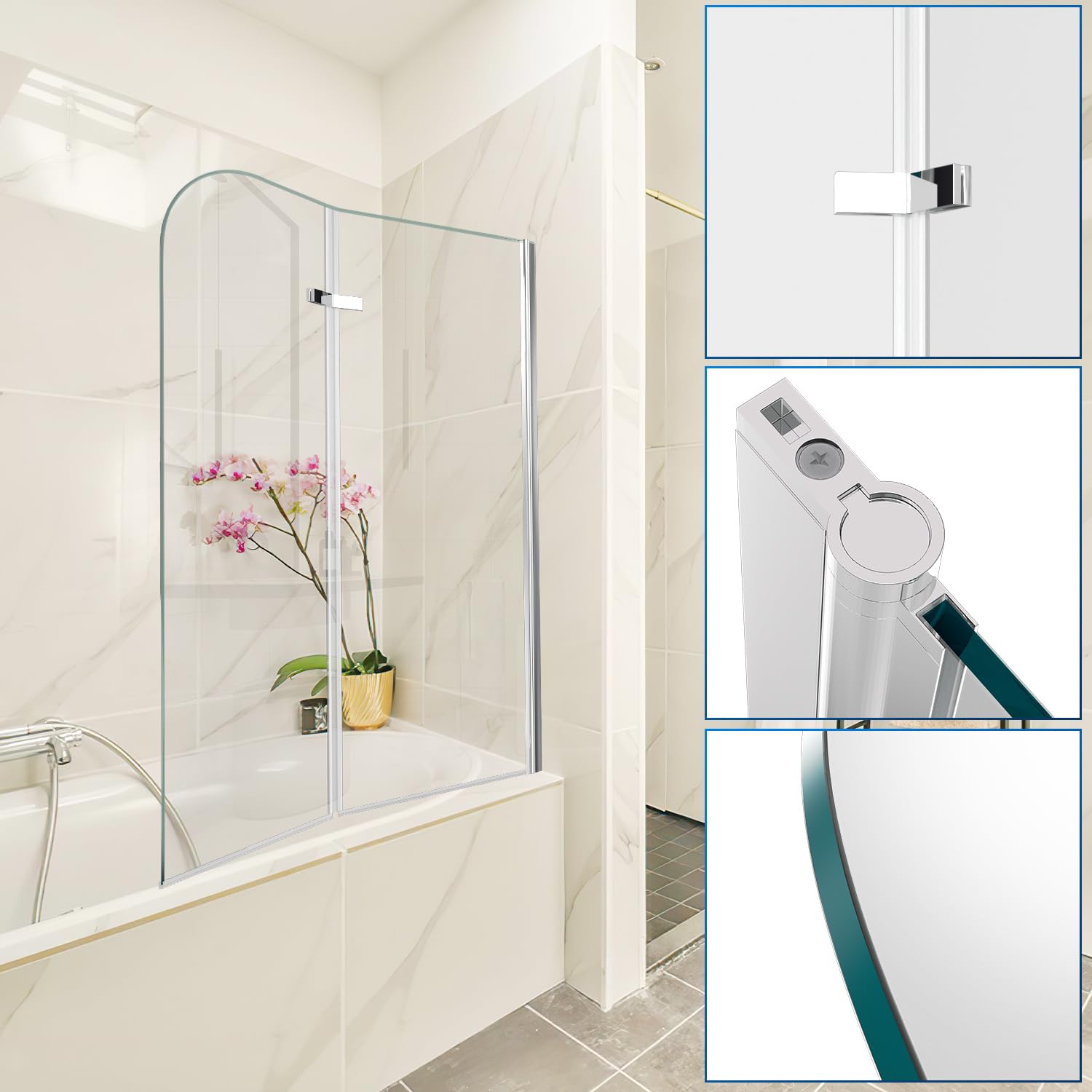 Parete doccia per vasca da bagno, 110 x 140 cm, pieghevole, 2 pezzi