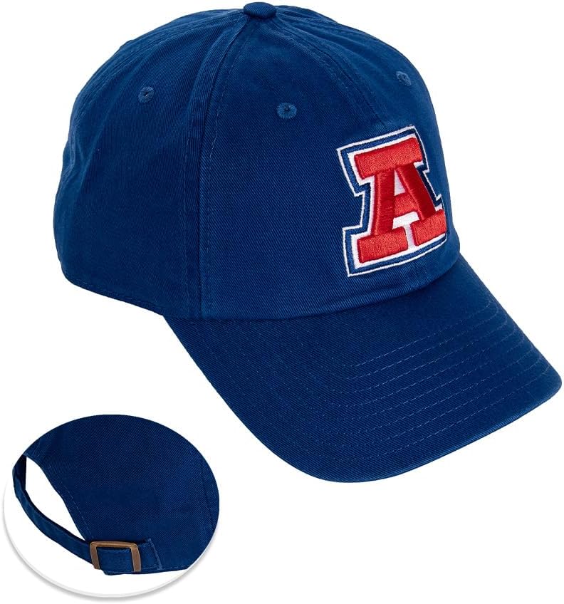 Desert Cactus University of Arizona Baseball Hat UA Wildcats Brimmed Embroidered Hats Cap Adjustable Cloth Strap Adult (Style G1 Vintage) Blue