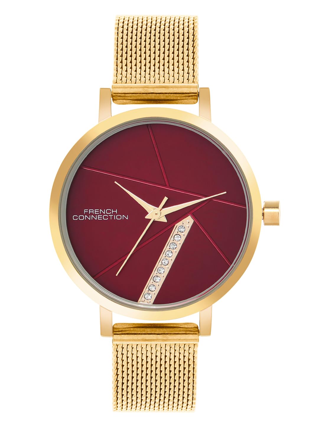 Sunray Maroon Round Dial with IP Gold Stainless Steel Mesh Strap Watch - for Womens FCN0137GM-image-35