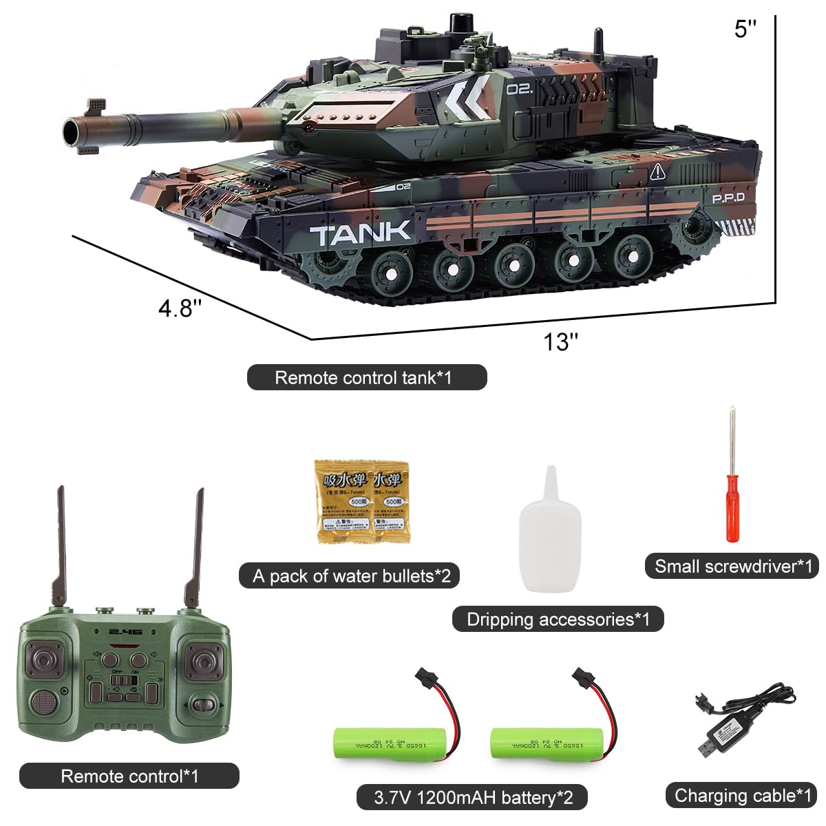 Supdex 1:18 RC Tank, 2.4Ghz US 60 Reote Control Tank Odel Toys, 15 Channel Battle Ilitary