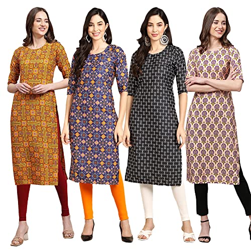 Image of Pinkmint Women's Crepe Digital Print Straight Kurta (Pack of 4)