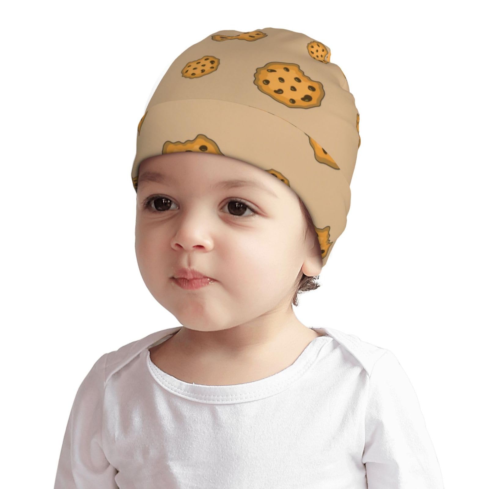 Rqzwdq Food of Cookie Pattern Kids Beanie Hats Warm Knit Beanie Cap Skull Caps Gifts Decor for Boys Girls White