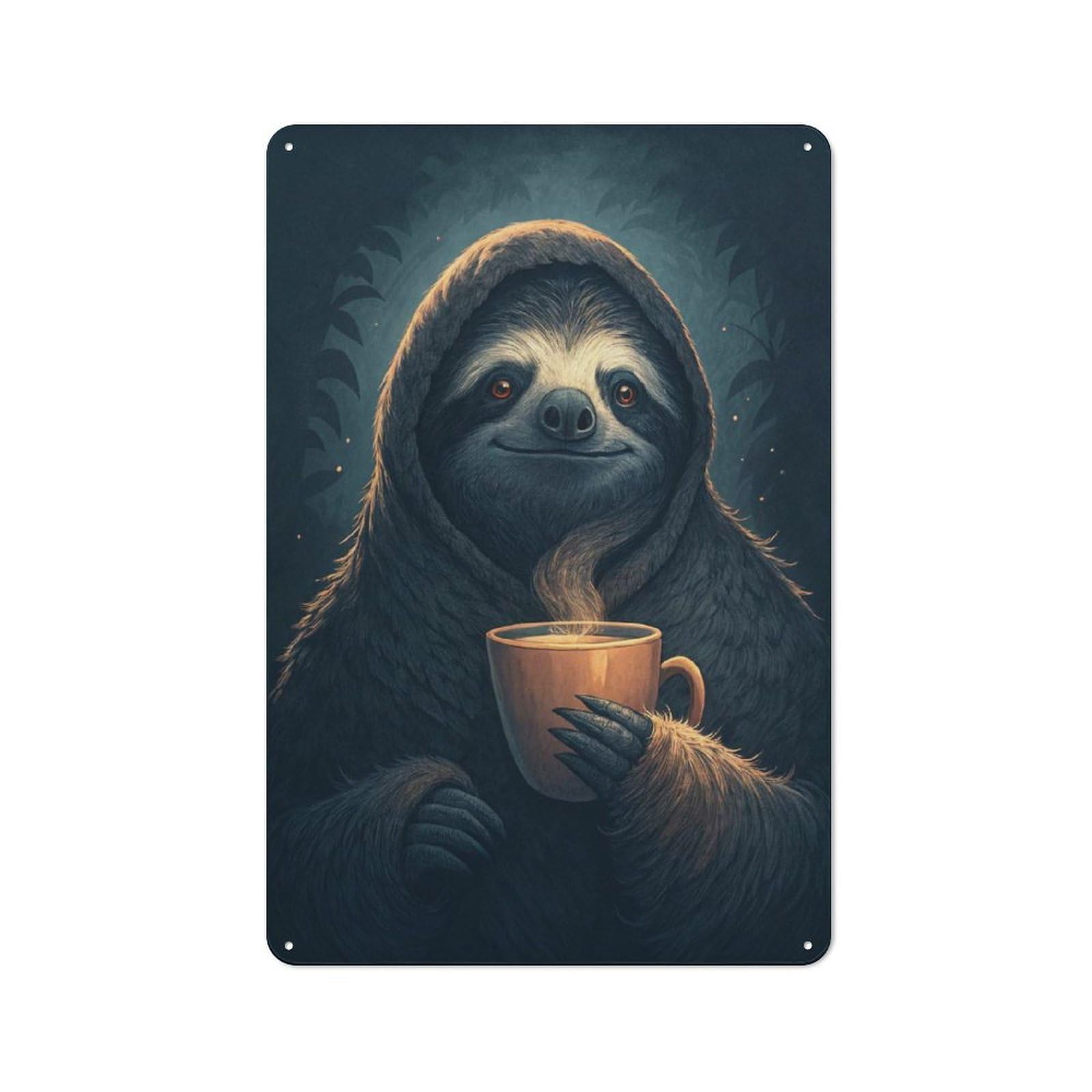 Junmoney Style-5 Sloth Enjoying A Hot Drink Decorative Metal Wall Decor 30X20cm, Metal Gift Sign For Hallway, Home Bar, Garage Or Study